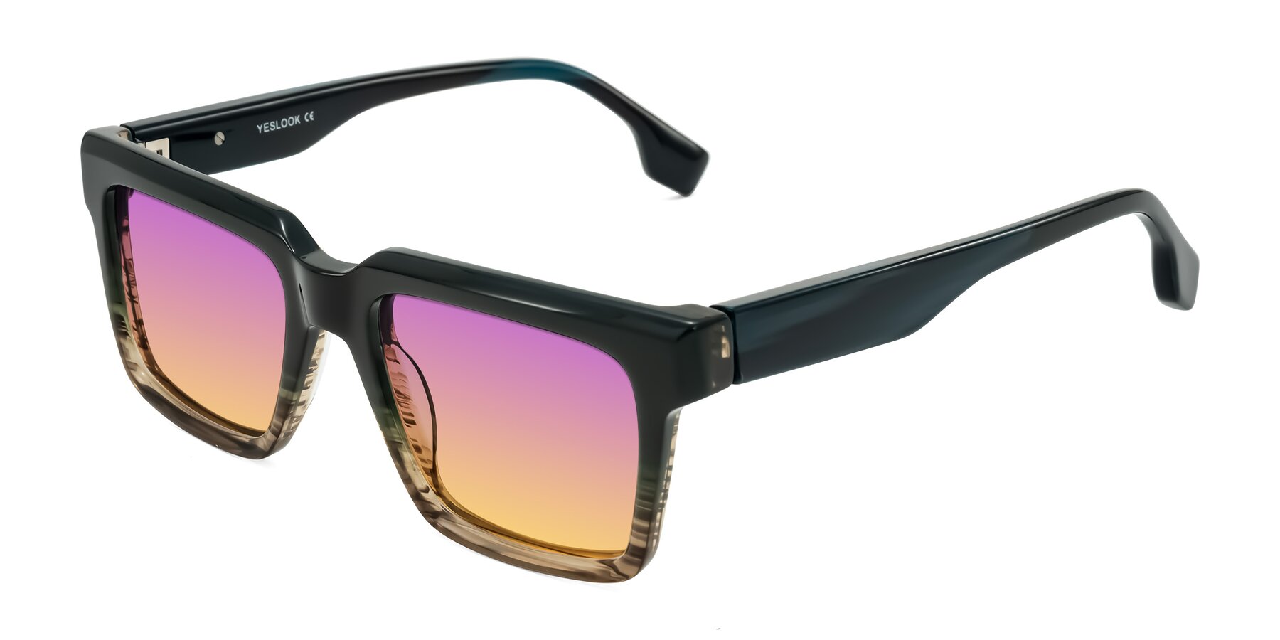 Angle of Kieta in Gradient Brown/Teal Striped with Purple / Yellow Gradient Lenses