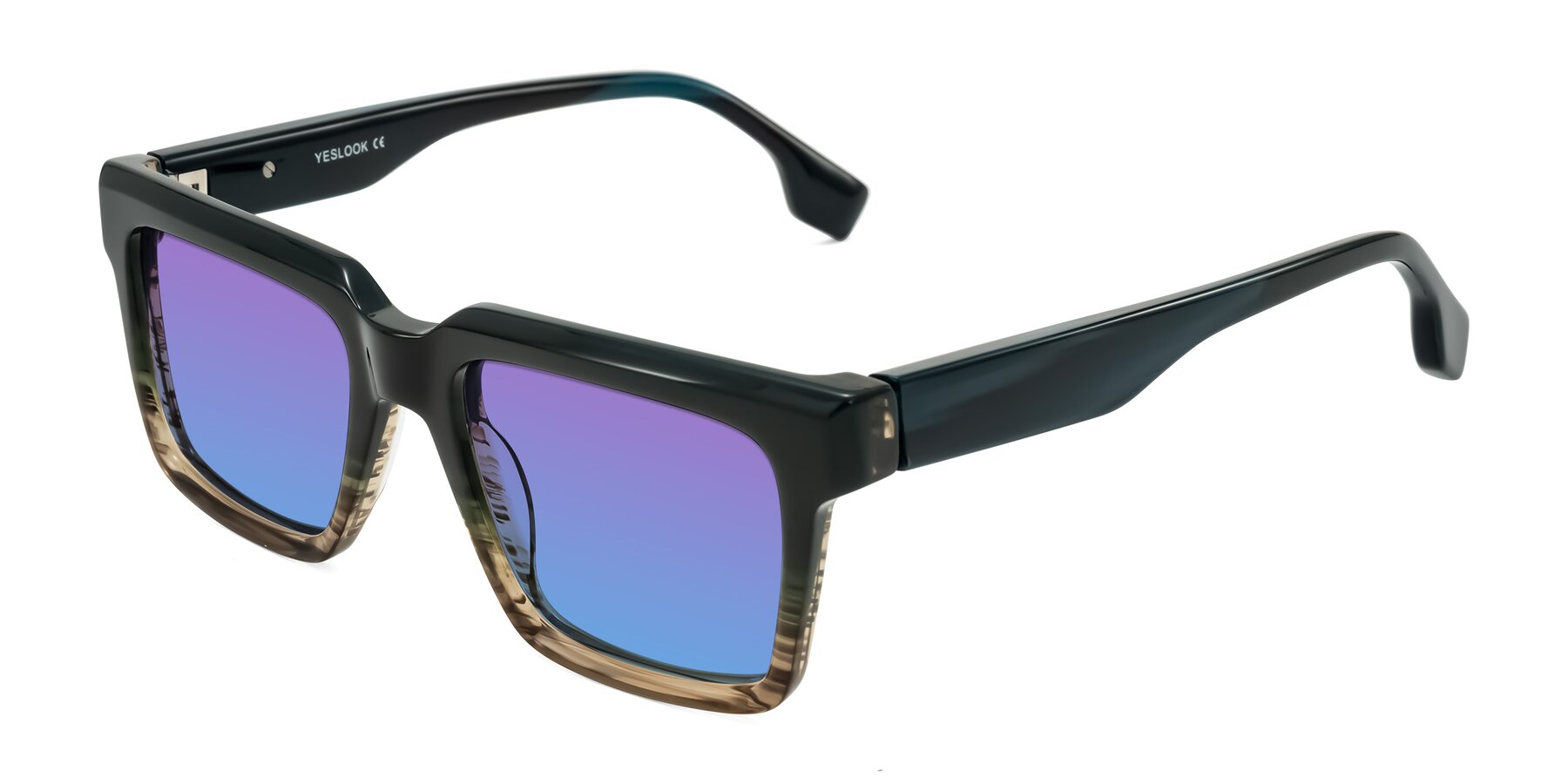 Angle of Kieta in Gradient Brown/Teal Striped with Purple / Blue Gradient Lenses
