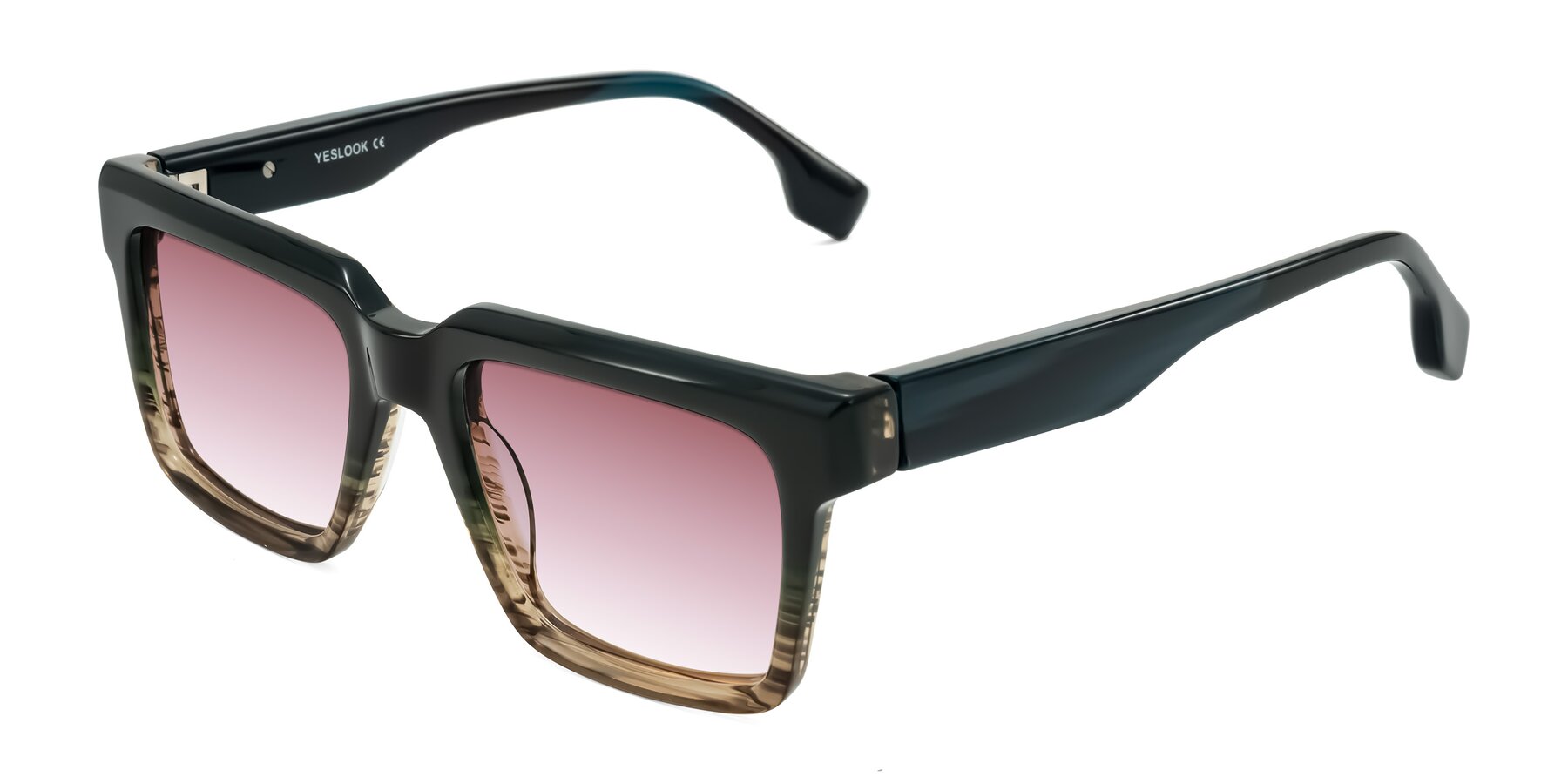 Angle of Kieta in Gradient Brown/Teal Striped with Garnet Gradient Lenses