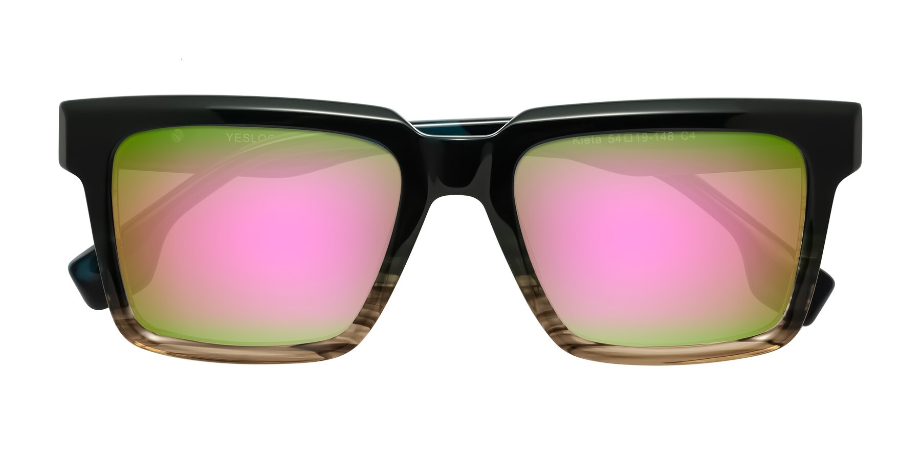 Folded Front of Kieta in Gradient Brown/Teal Striped with Pink Mirrored Lenses