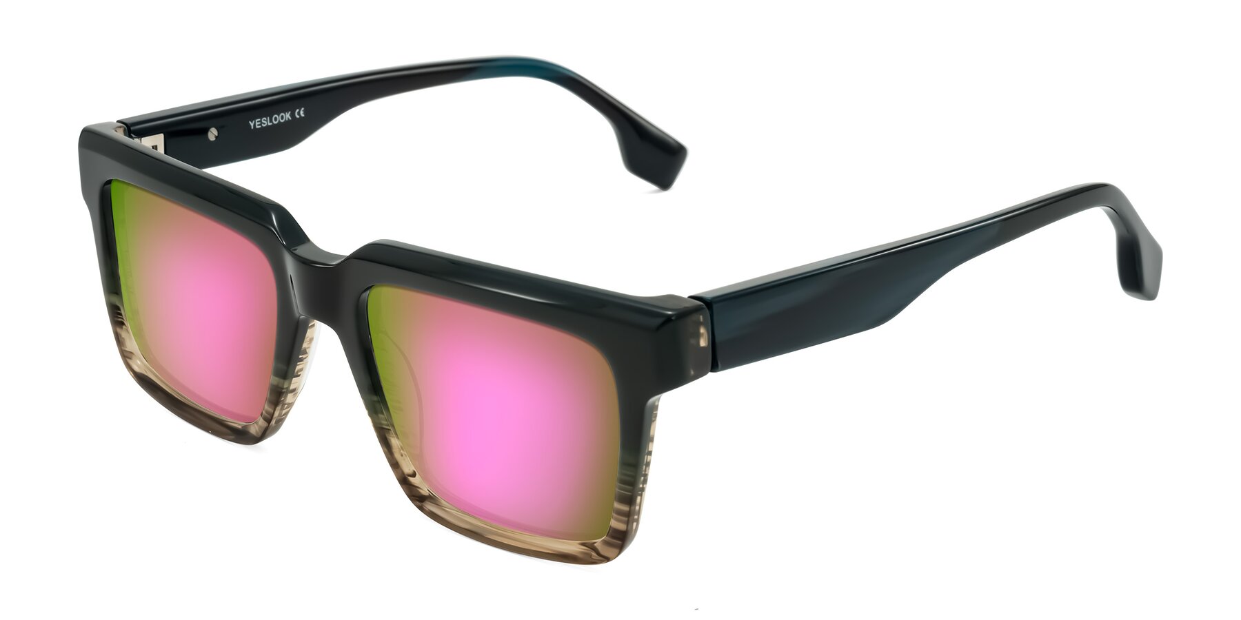 Angle of Kieta in Gradient Brown/Teal Striped with Pink Mirrored Lenses