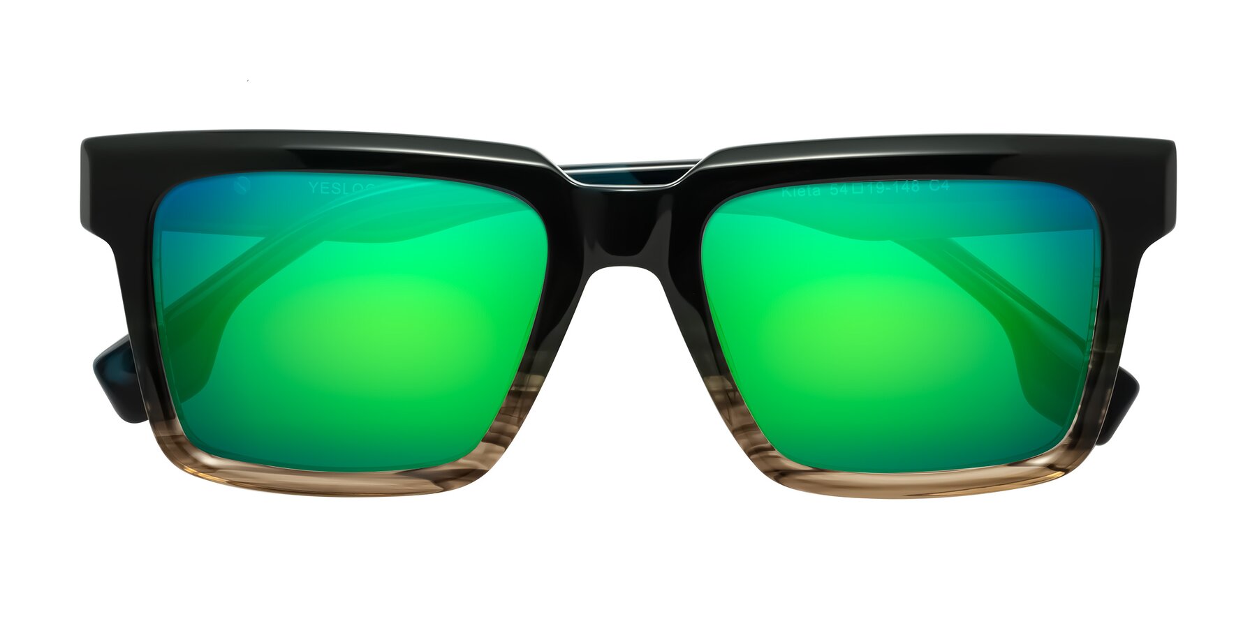 Folded Front of Kieta in Gradient Brown/Teal Striped with Green Mirrored Lenses