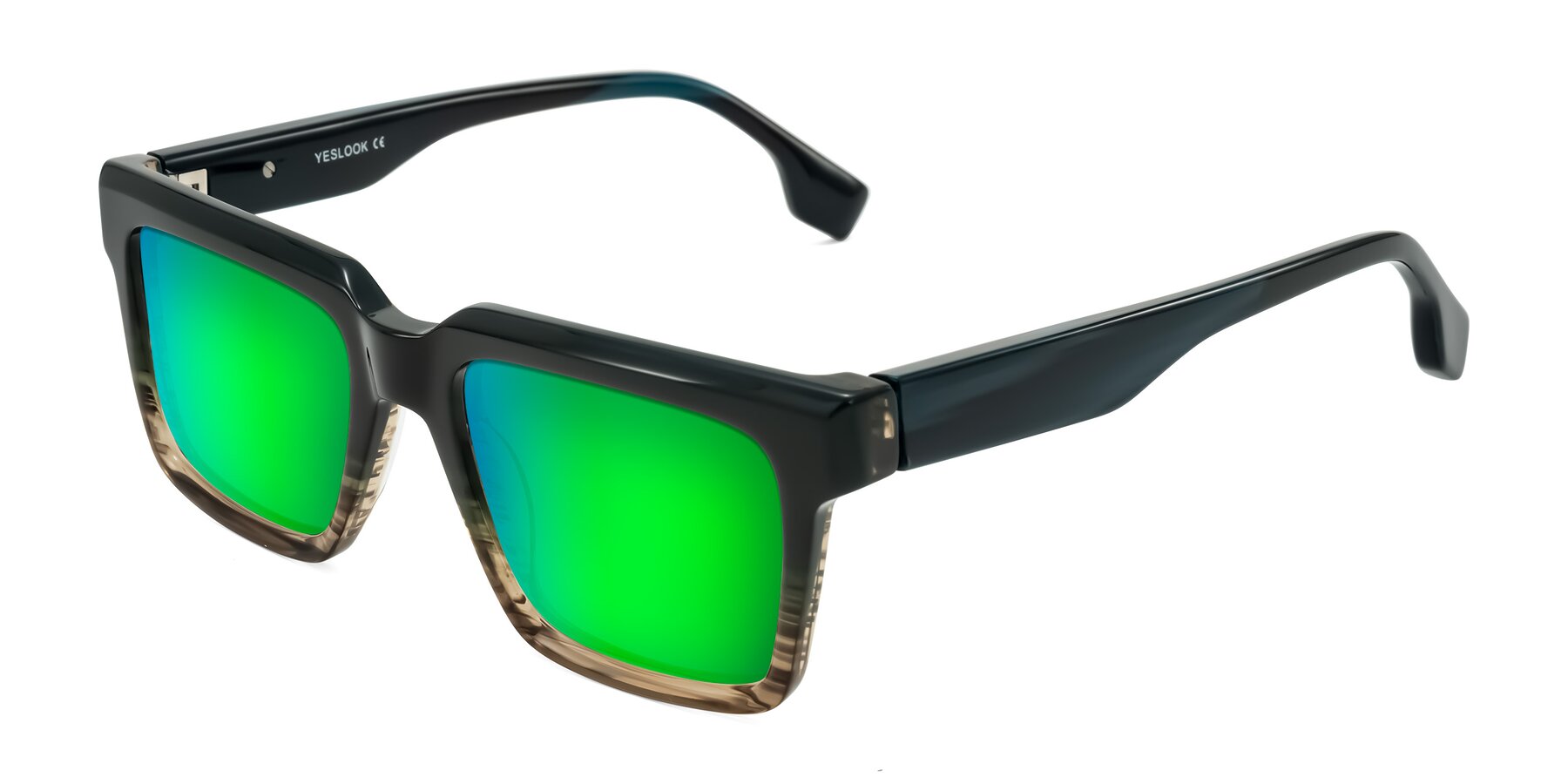 Angle of Kieta in Gradient Brown/Teal Striped with Green Mirrored Lenses
