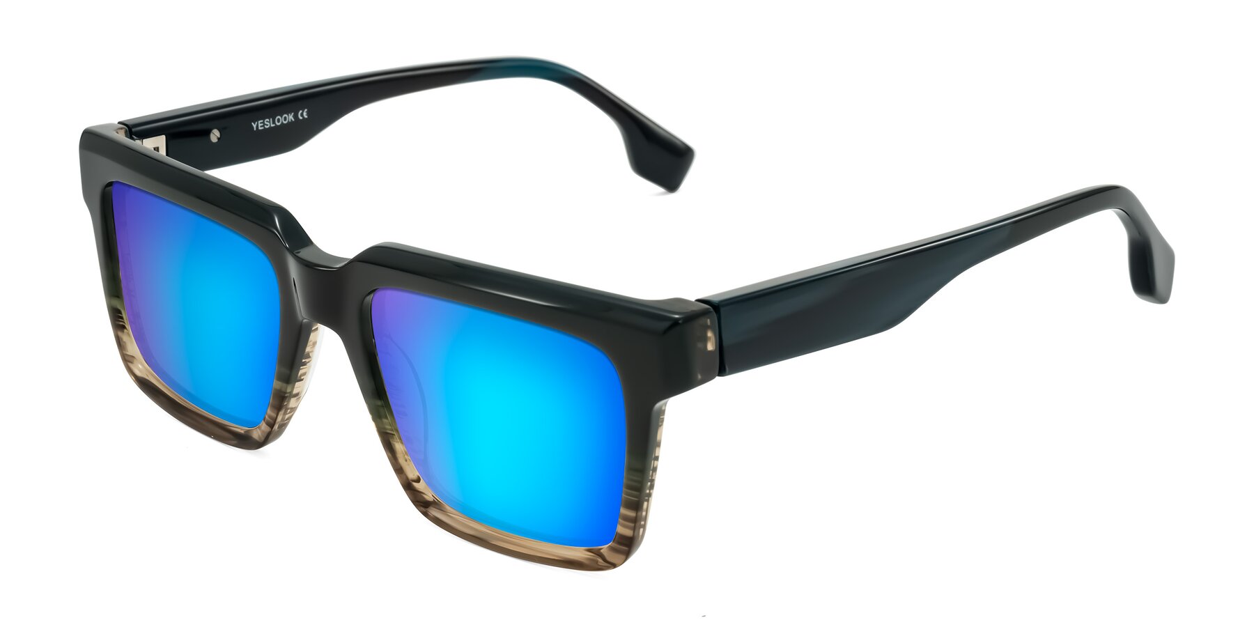 Angle of Kieta in Gradient Brown/Teal Striped with Blue Mirrored Lenses