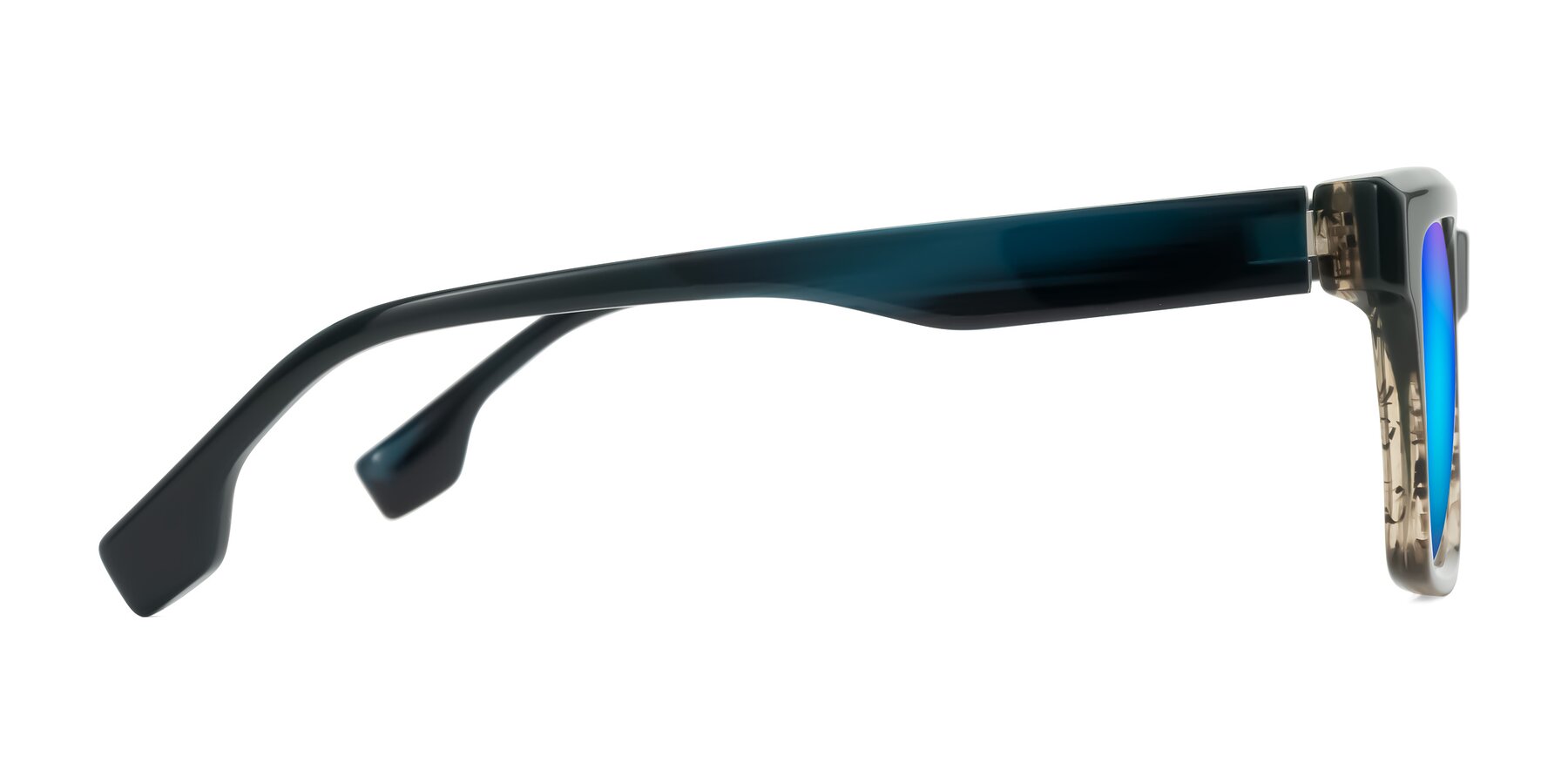 Side of Kieta in Gradient Brown/Teal Striped with Blue Mirrored Lenses