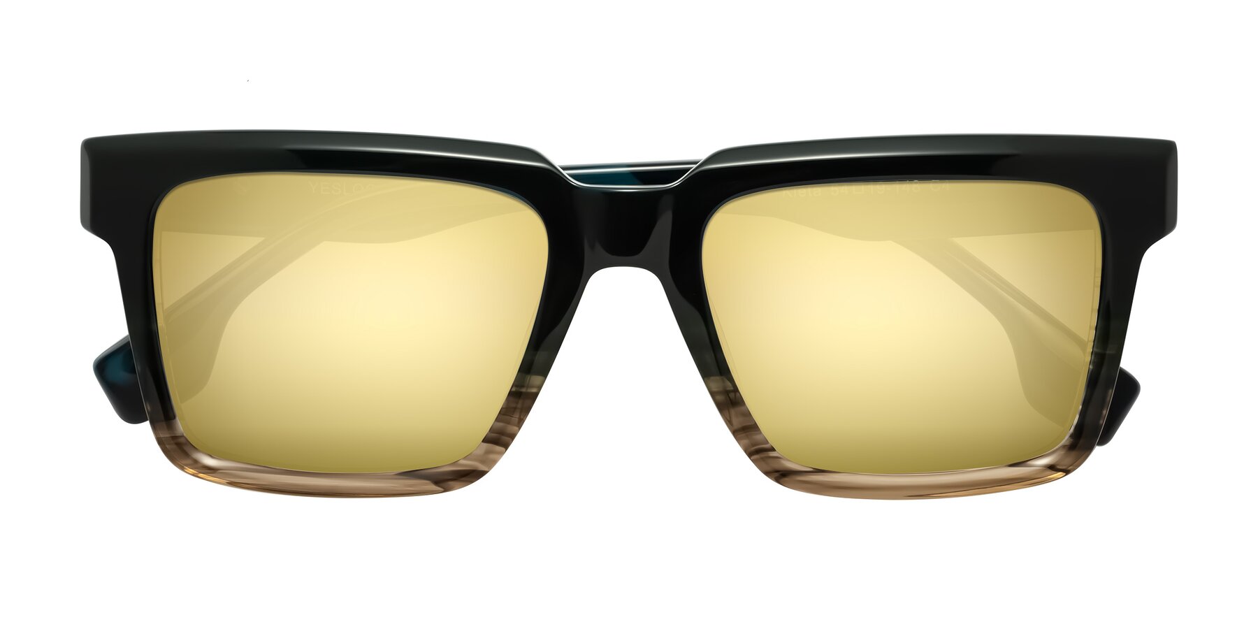 Folded Front of Kieta in Gradient Brown/Teal Striped with Gold Mirrored Lenses