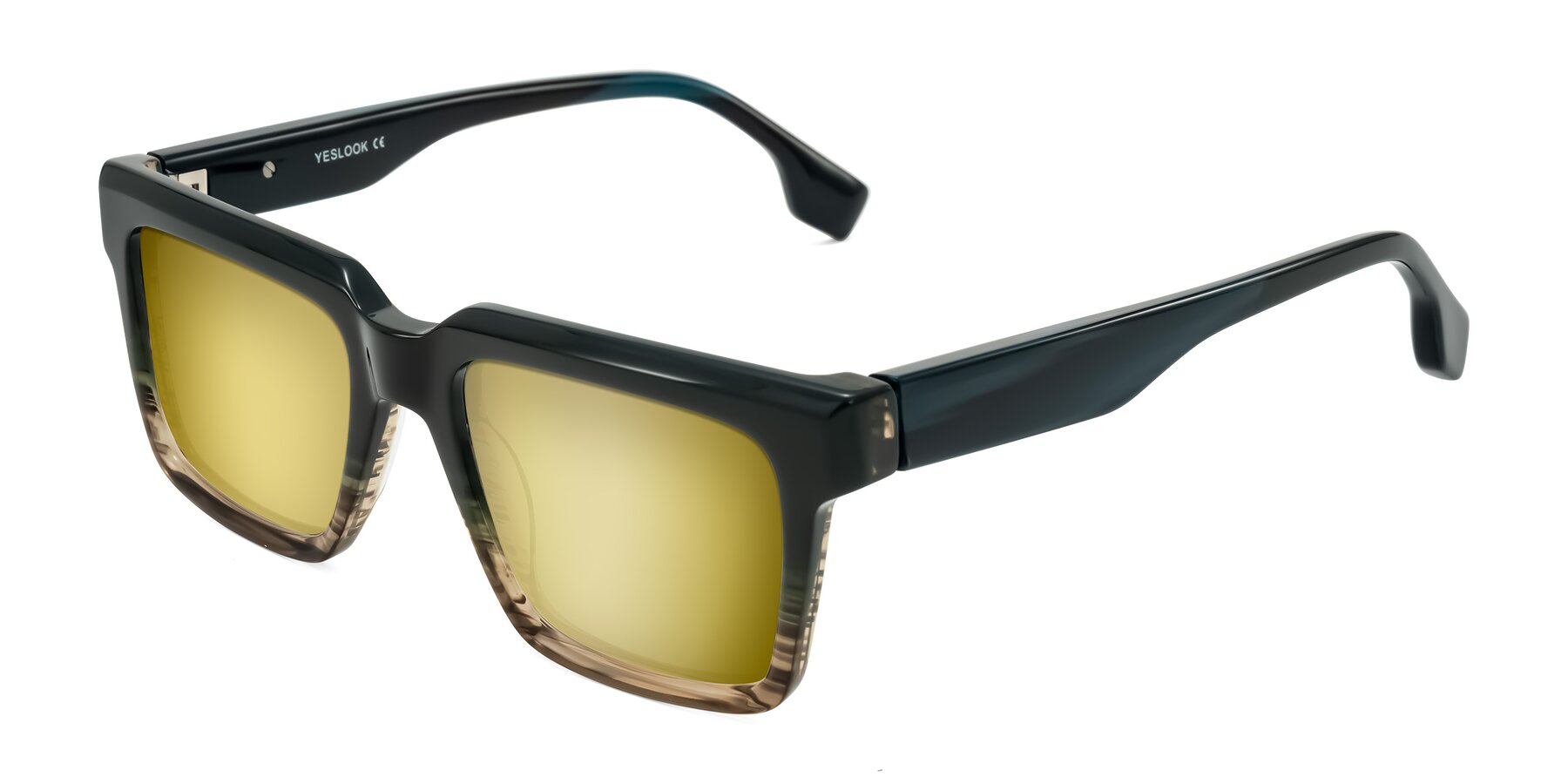 Angle of Kieta in Gradient Brown/Teal Striped with Gold Mirrored Lenses