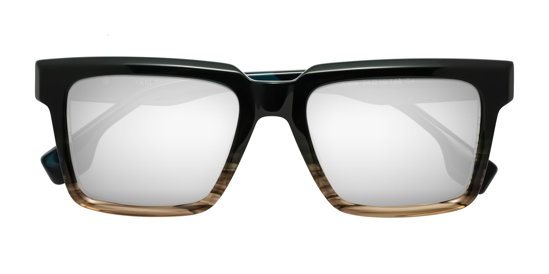 Folded Front of Kieta in Gradient Brown/Teal Striped with Silver Mirrored Lenses