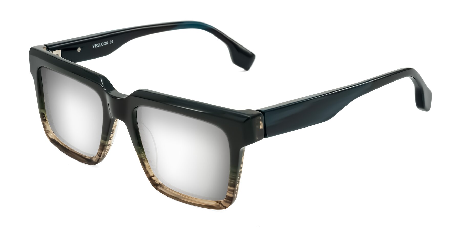 Angle of Kieta in Gradient Brown/Teal Striped with Silver Mirrored Lenses