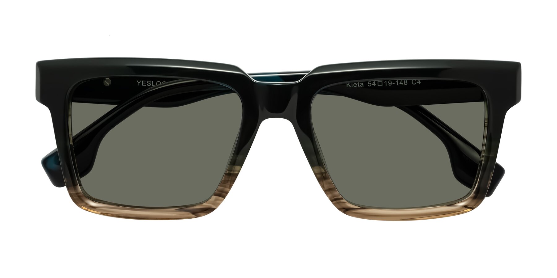 Folded Front of Kieta in Gradient Brown/Teal Striped with Gray Polarized Lenses
