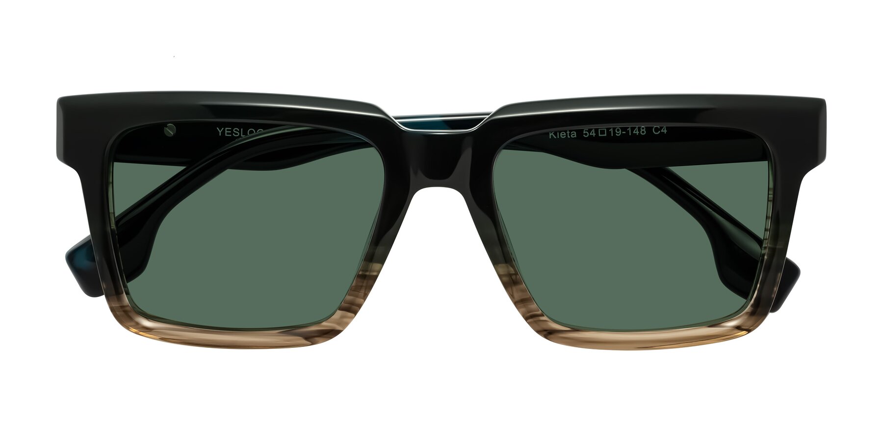 Folded Front of Kieta in Gradient Brown/Teal Striped with Green Polarized Lenses