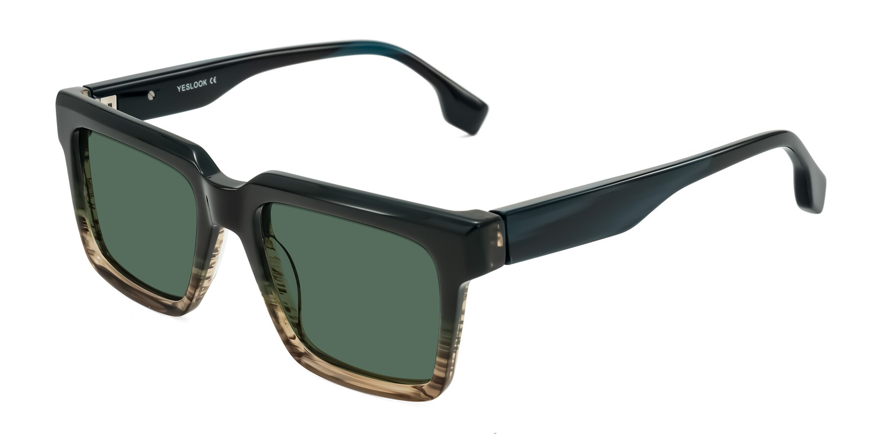 Angle of Kieta in Gradient Brown/Teal Striped with Green Polarized Lenses