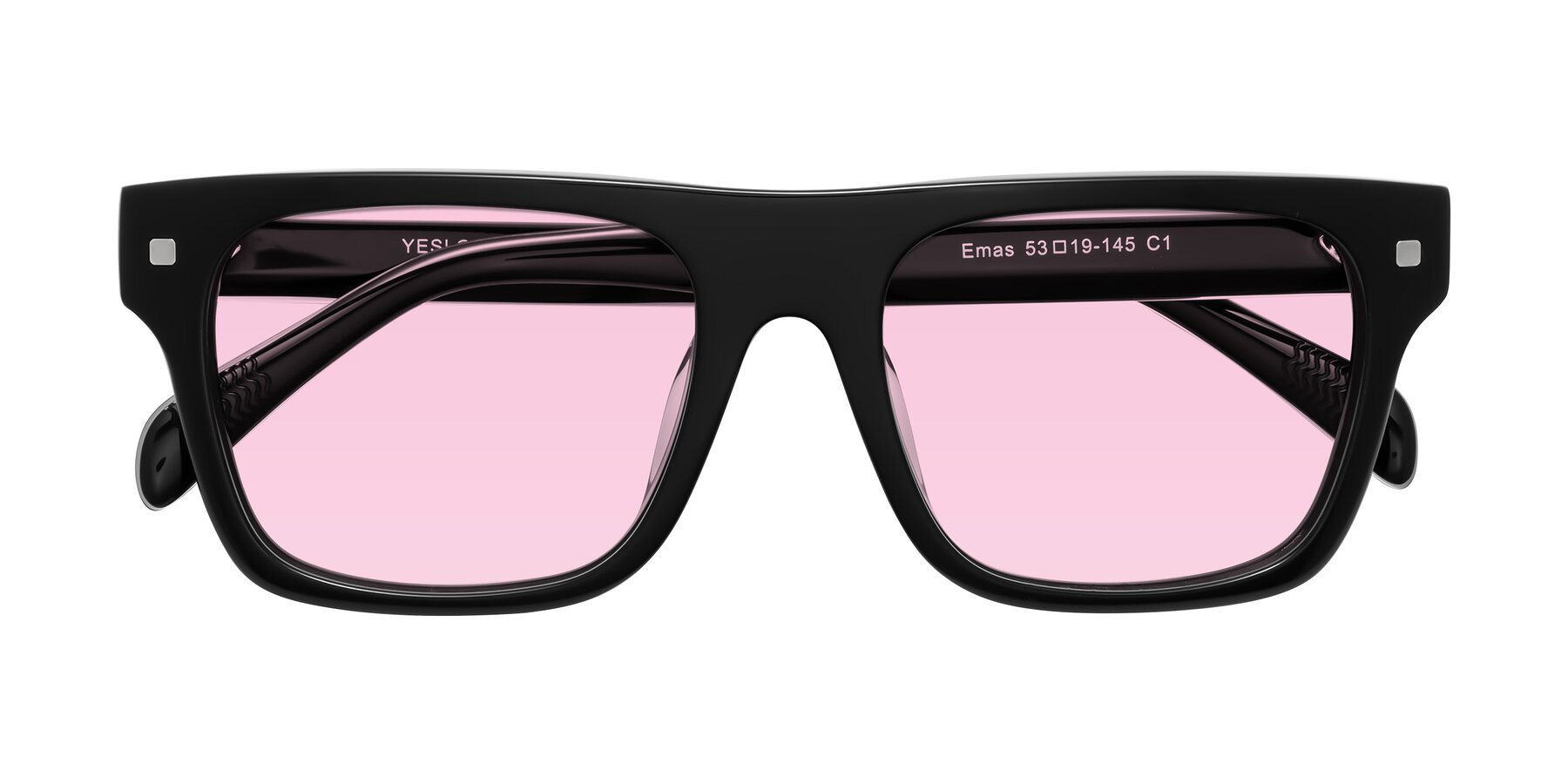 Folded Front of Emas in Black with Light Pink Tinted Lenses