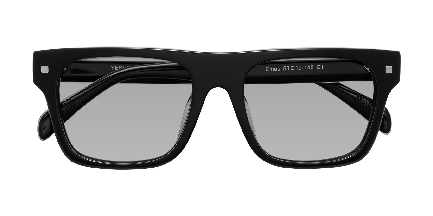 Folded Front of Emas in Black with Light Gray Tinted Lenses