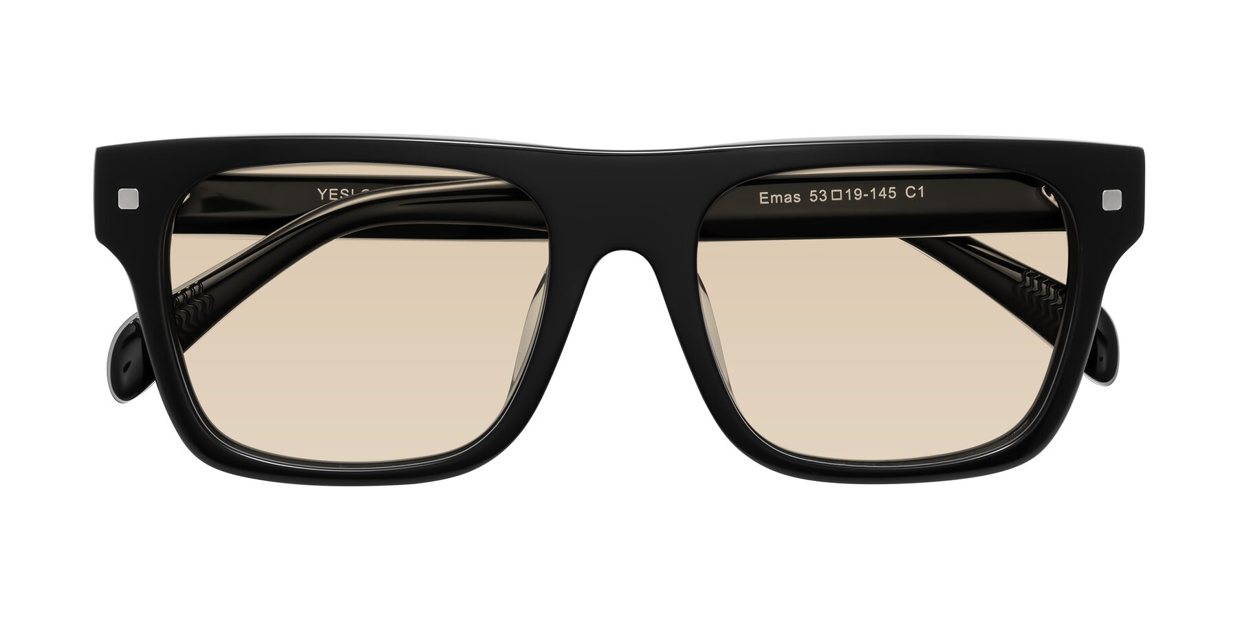 Folded Front of Emas in Black with Light Brown Tinted Lenses