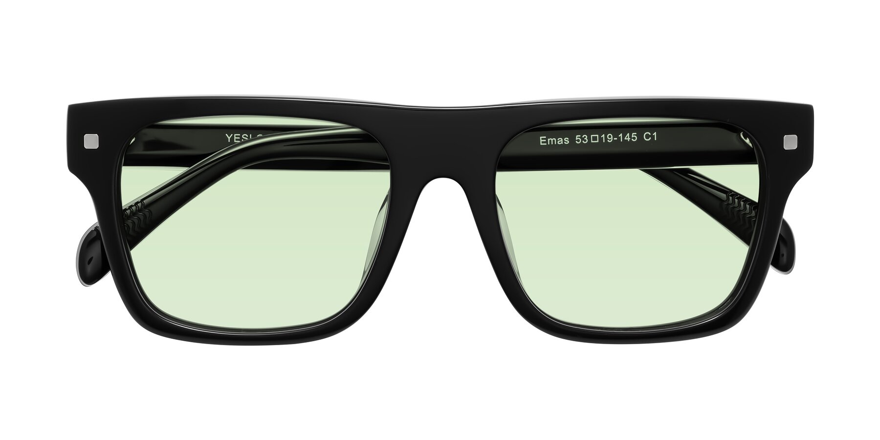 Folded Front of Emas in Black with Light Green Tinted Lenses
