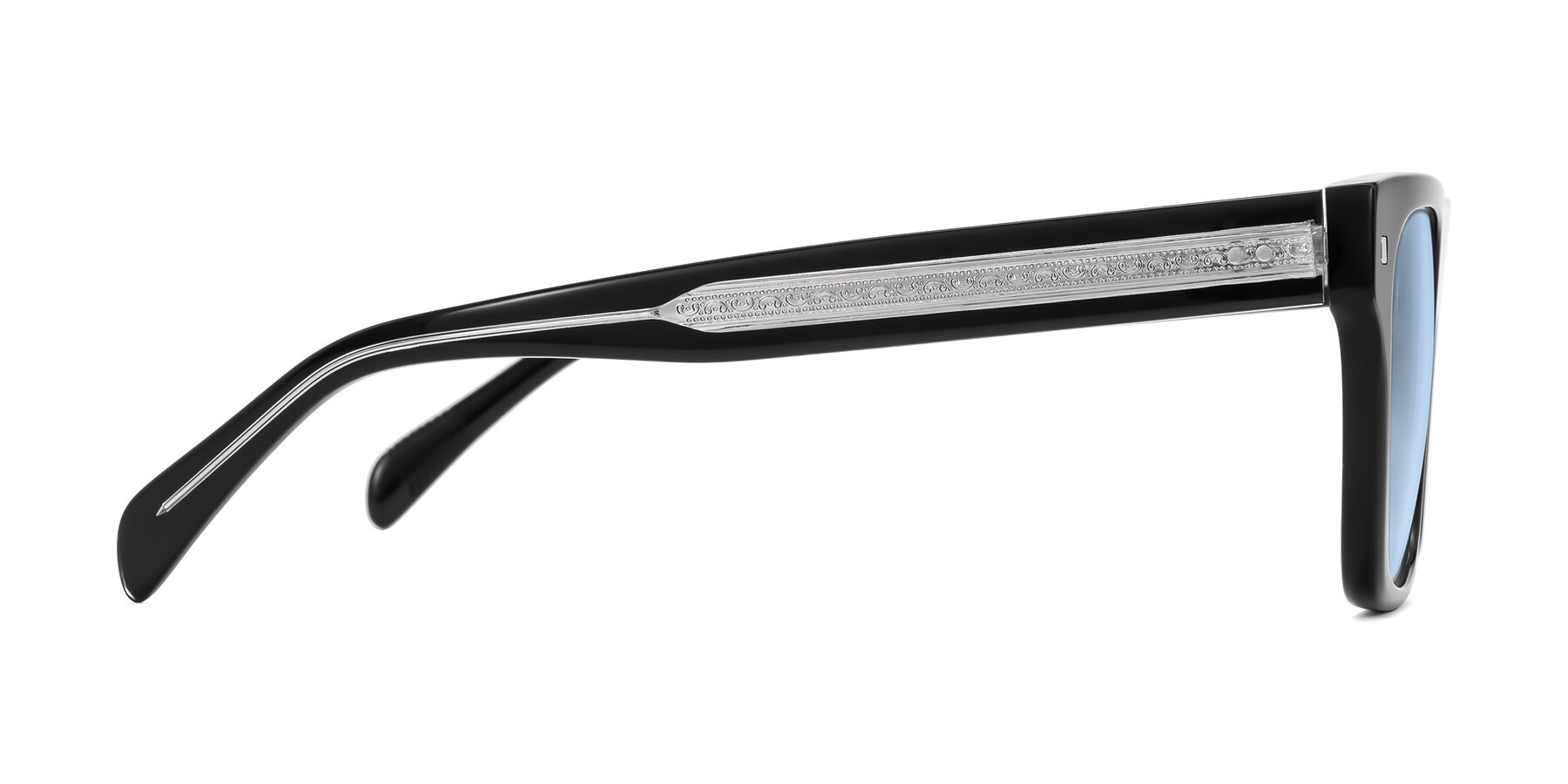 Side of Emas in Black with Light Blue Tinted Lenses