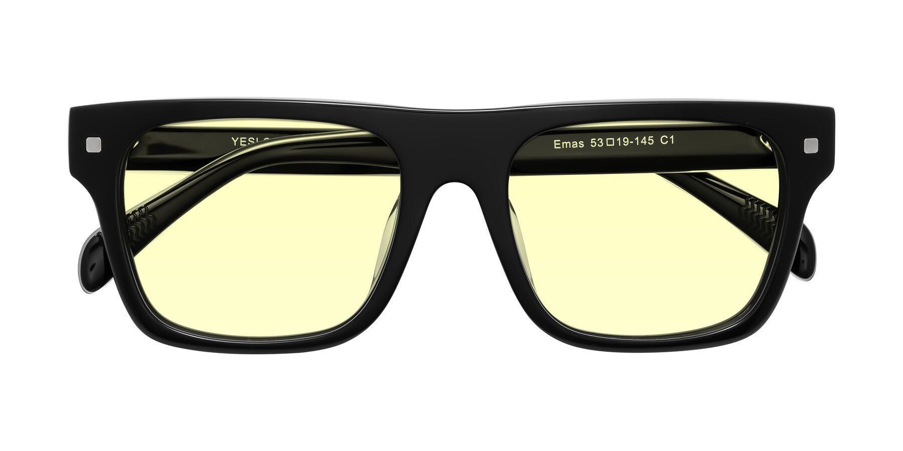 Folded Front of Emas in Black with Light Yellow Tinted Lenses