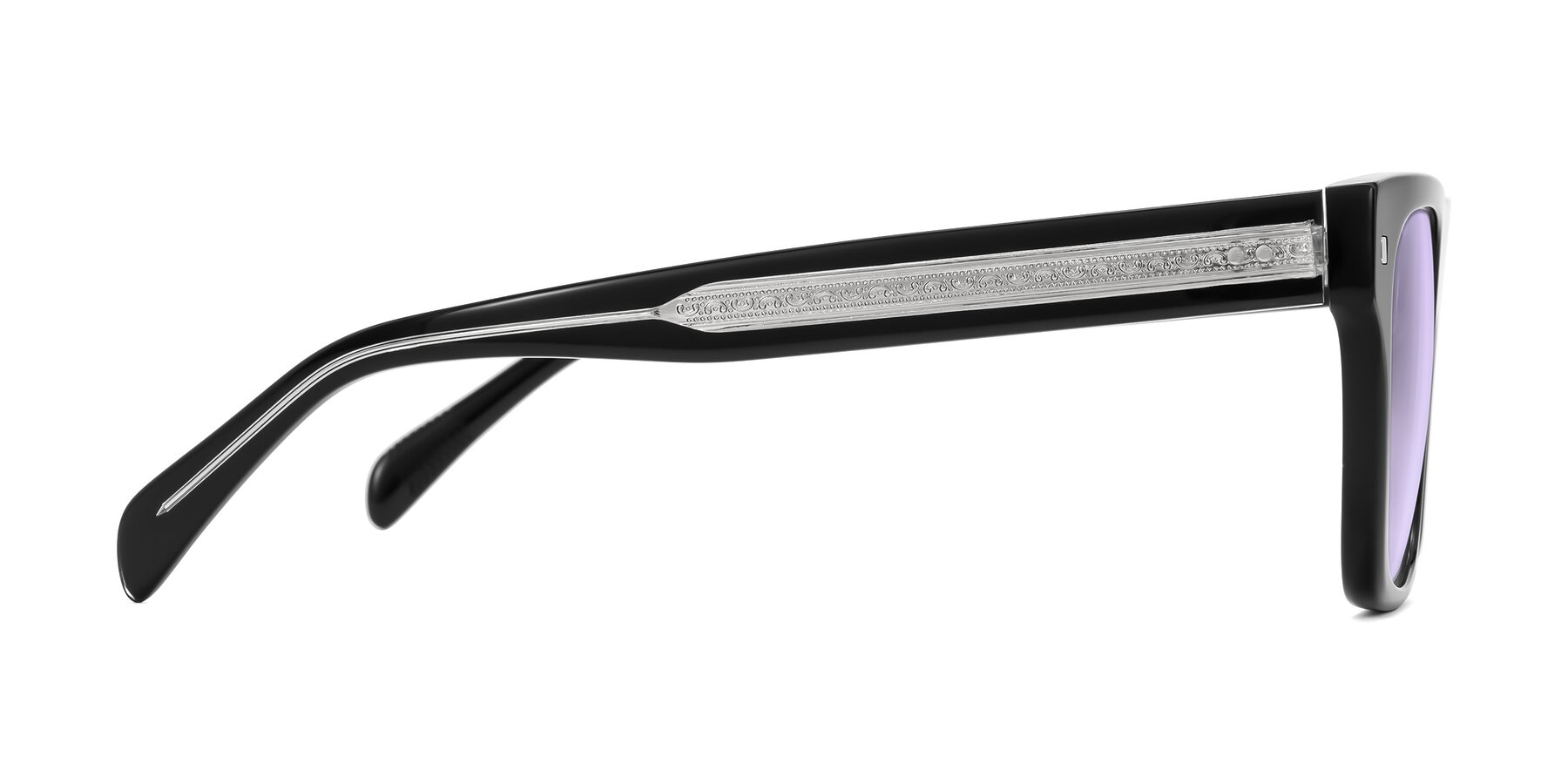 Side of Emas in Black with Light Purple Tinted Lenses