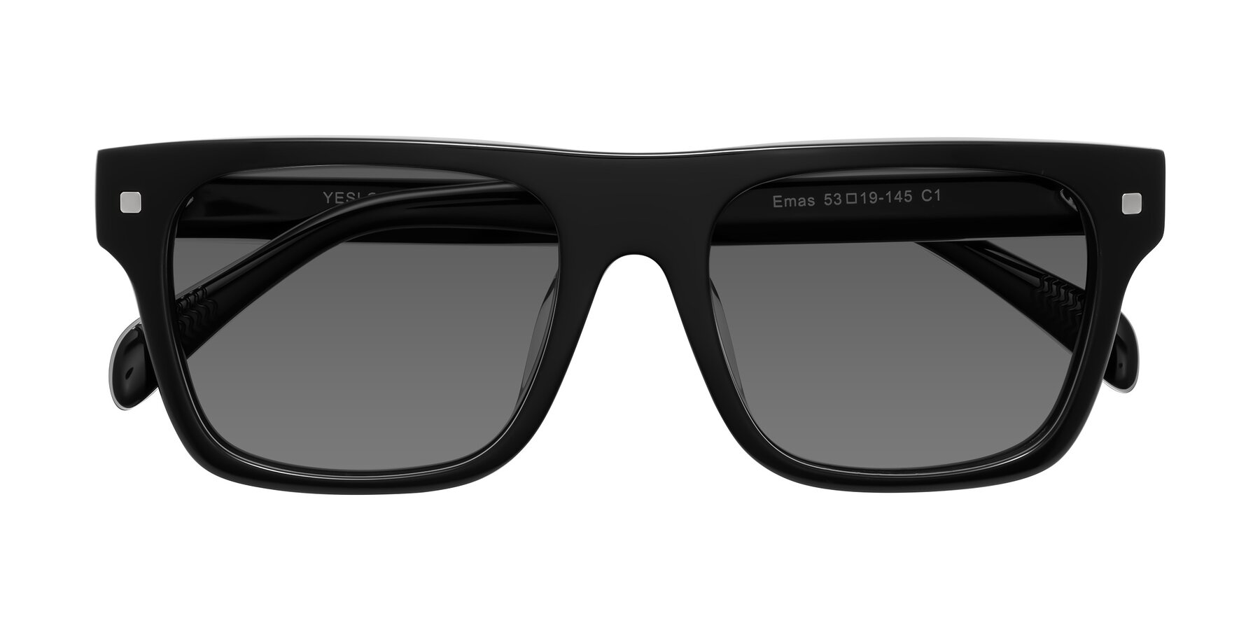 Folded Front of Emas in Black with Medium Gray Tinted Lenses