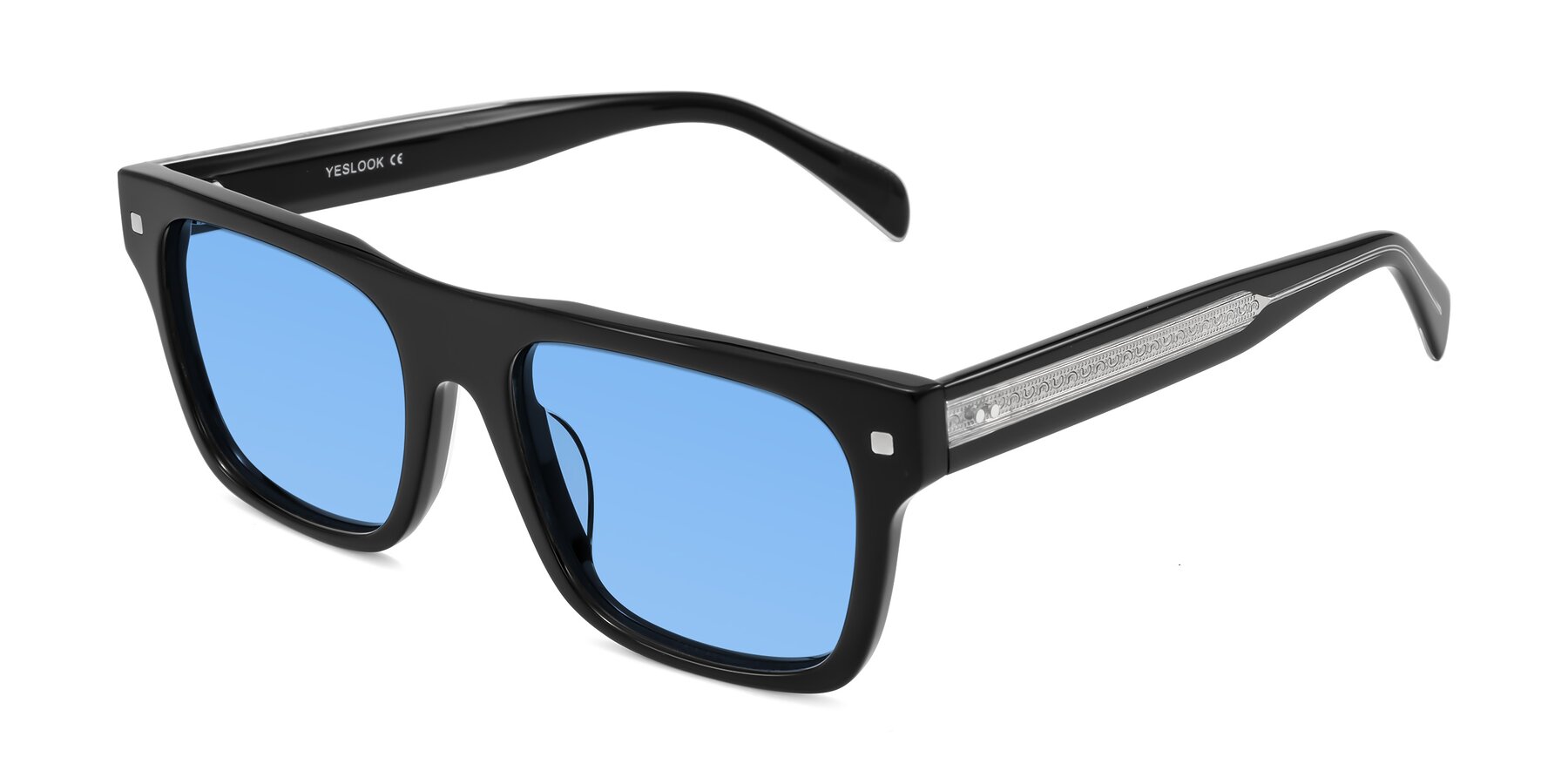 Angle of Emas in Black with Medium Blue Tinted Lenses