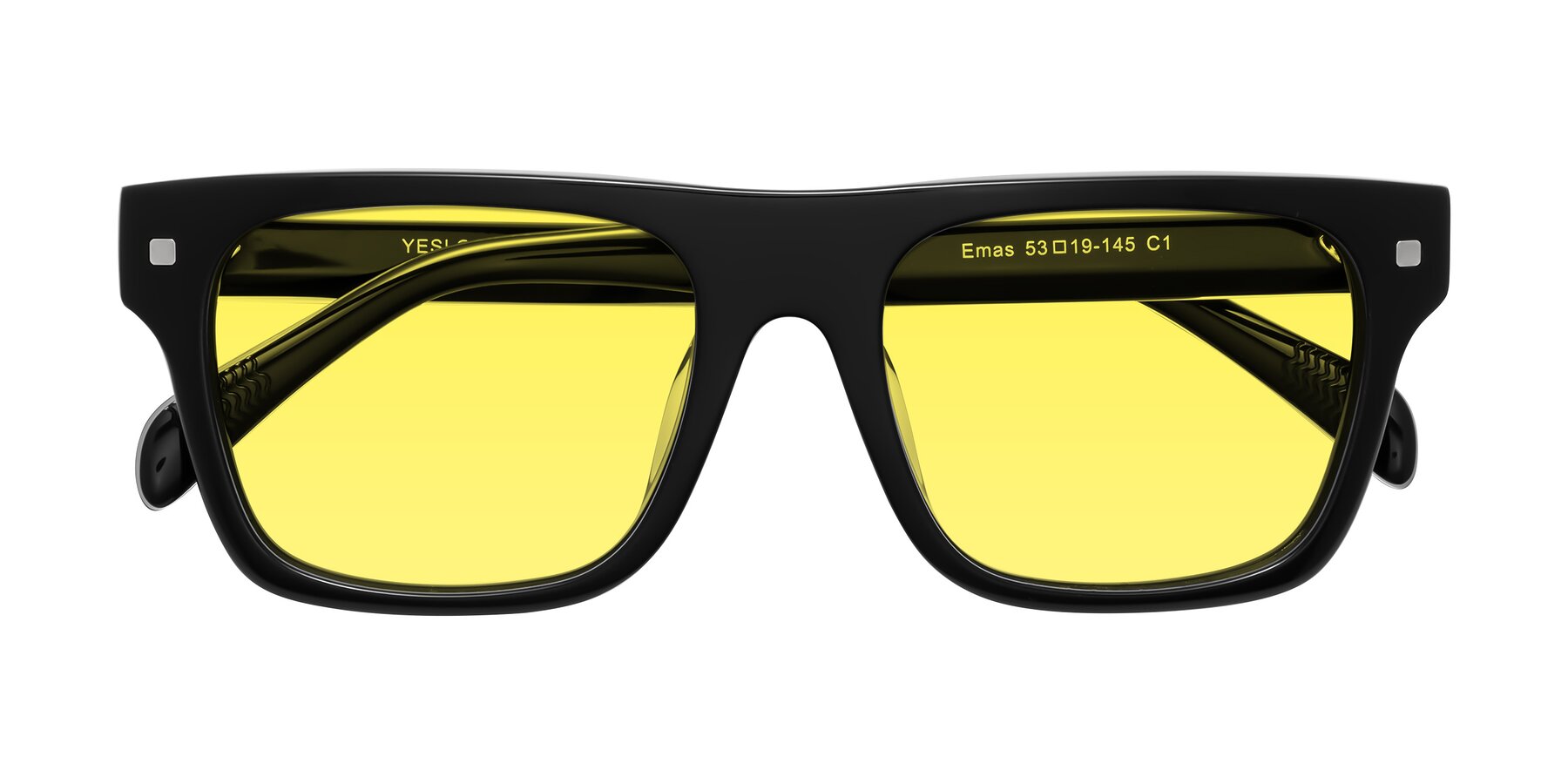 Folded Front of Emas in Black with Medium Yellow Tinted Lenses