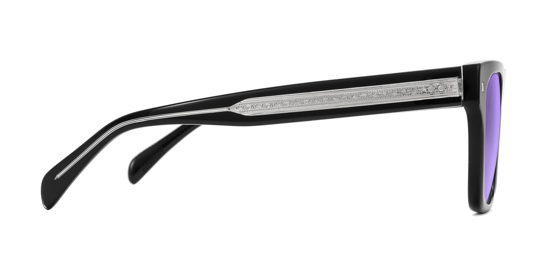 Side of Emas in Black with Medium Purple Tinted Lenses