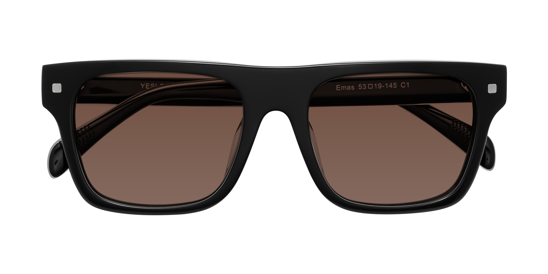 Folded Front of Emas in Black with Brown Tinted Lenses
