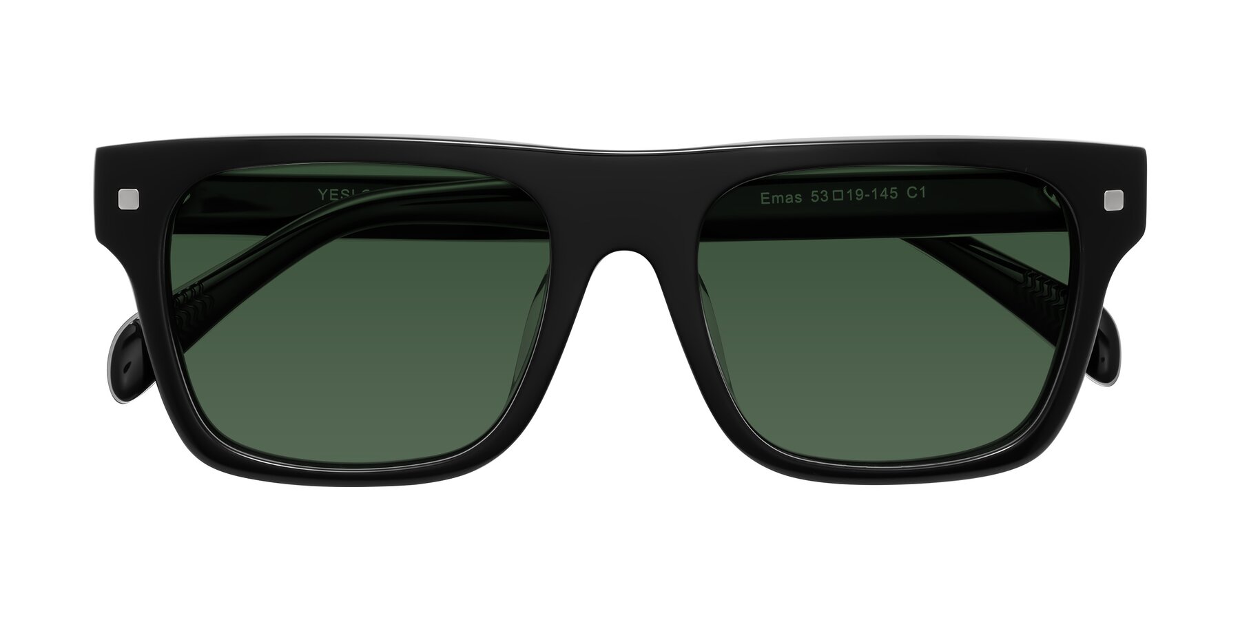 Folded Front of Emas in Black with Green Tinted Lenses