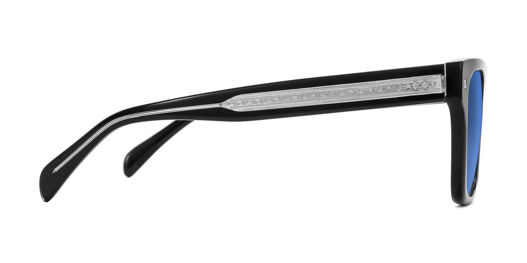 Side of Emas in Black with Blue Tinted Lenses