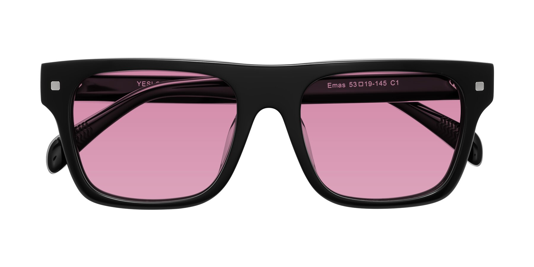 Folded Front of Emas in Black with Medium Wine Tinted Lenses