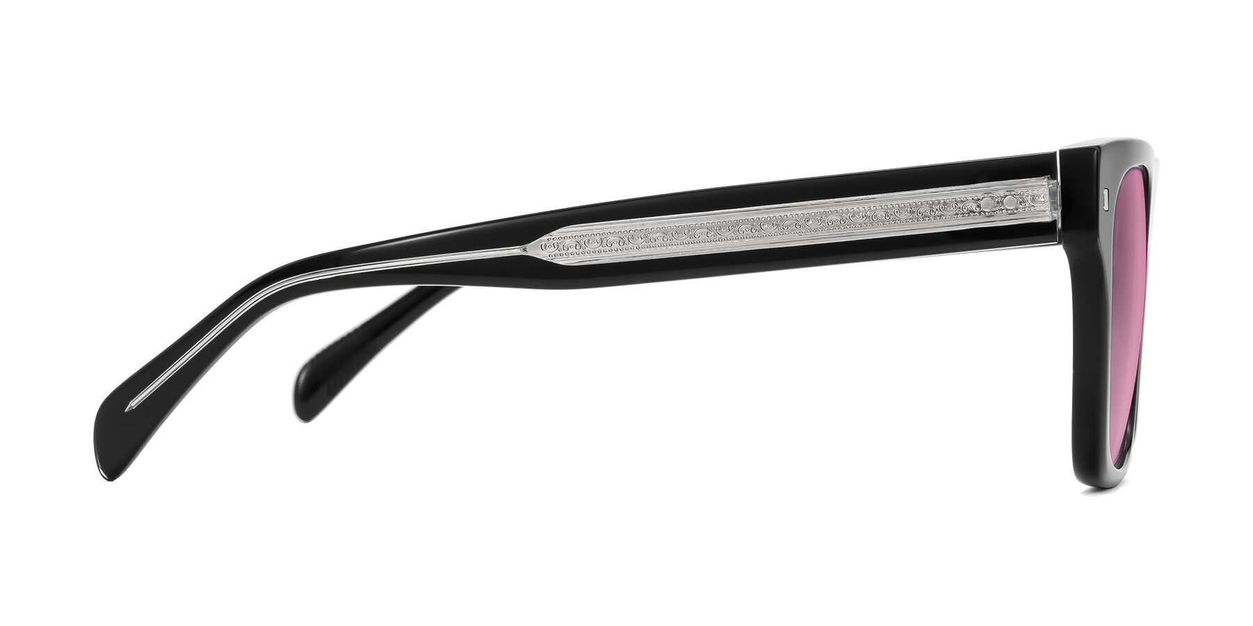 Side of Emas in Black with Medium Wine Tinted Lenses