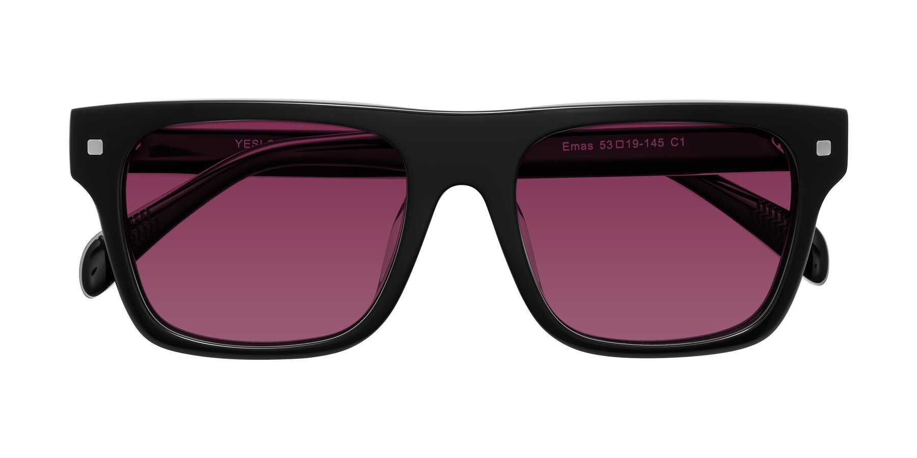 Folded Front of Emas in Black with Wine Tinted Lenses