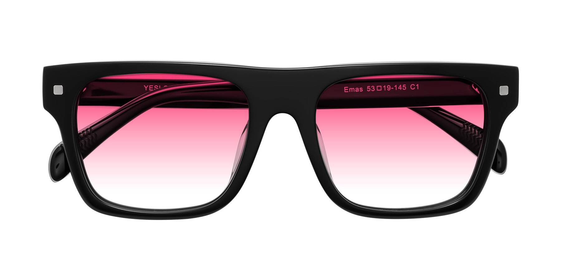 Folded Front of Emas in Black with Pink Gradient Lenses