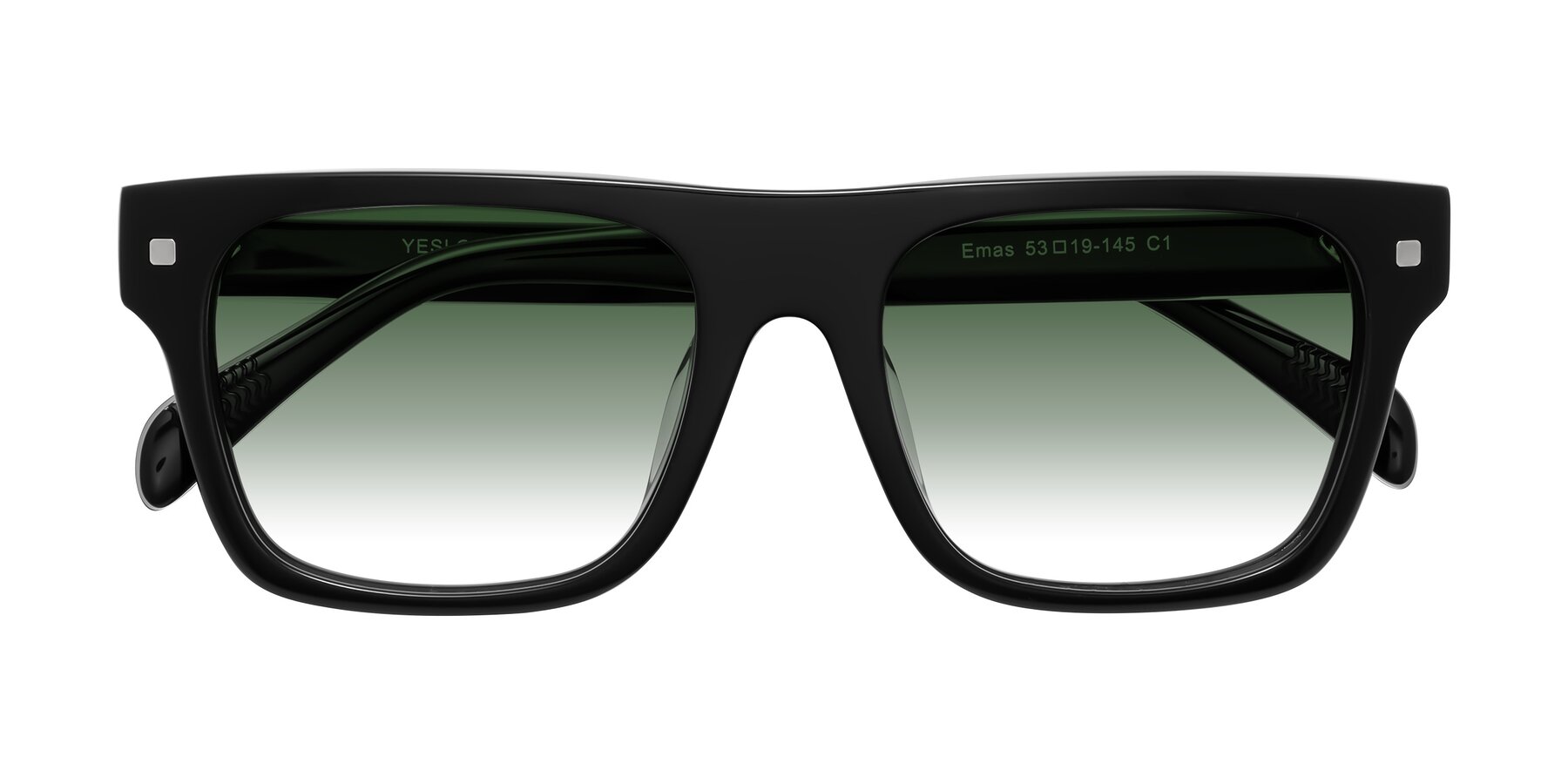 Folded Front of Emas in Black with Green Gradient Lenses