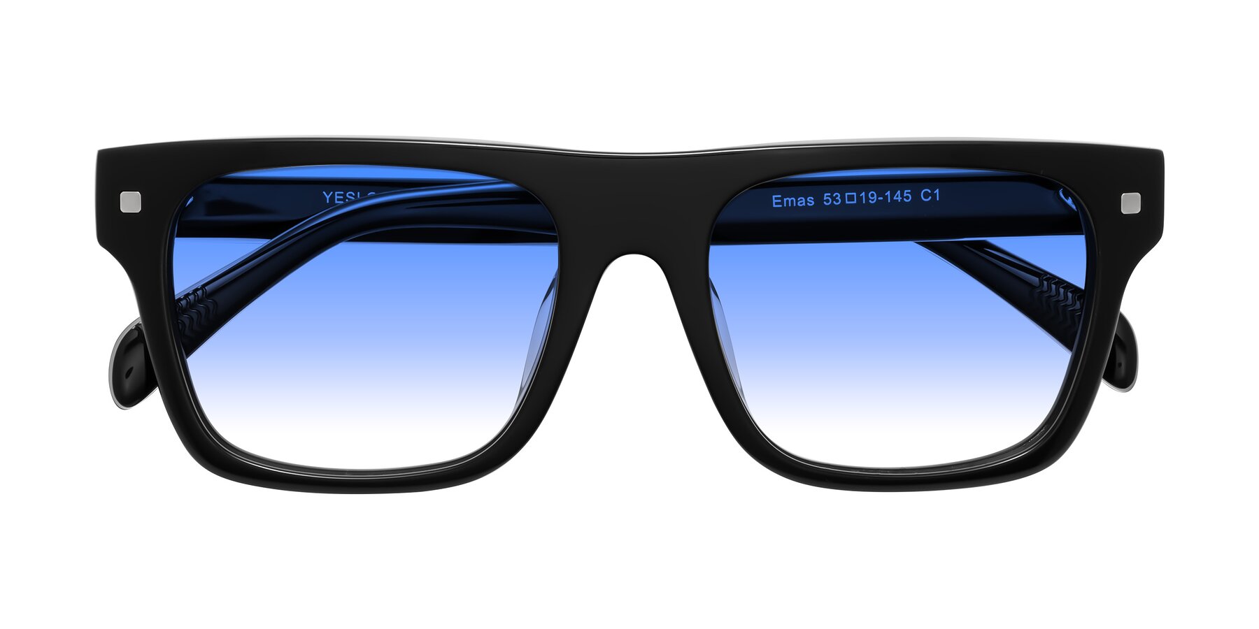 Folded Front of Emas in Black with Blue Gradient Lenses