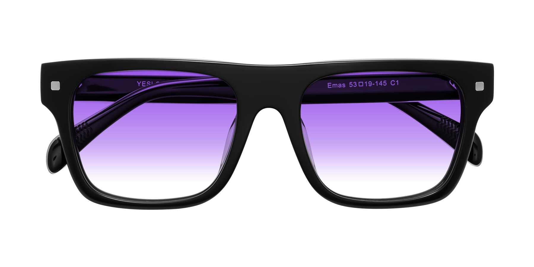 Folded Front of Emas in Black with Purple Gradient Lenses