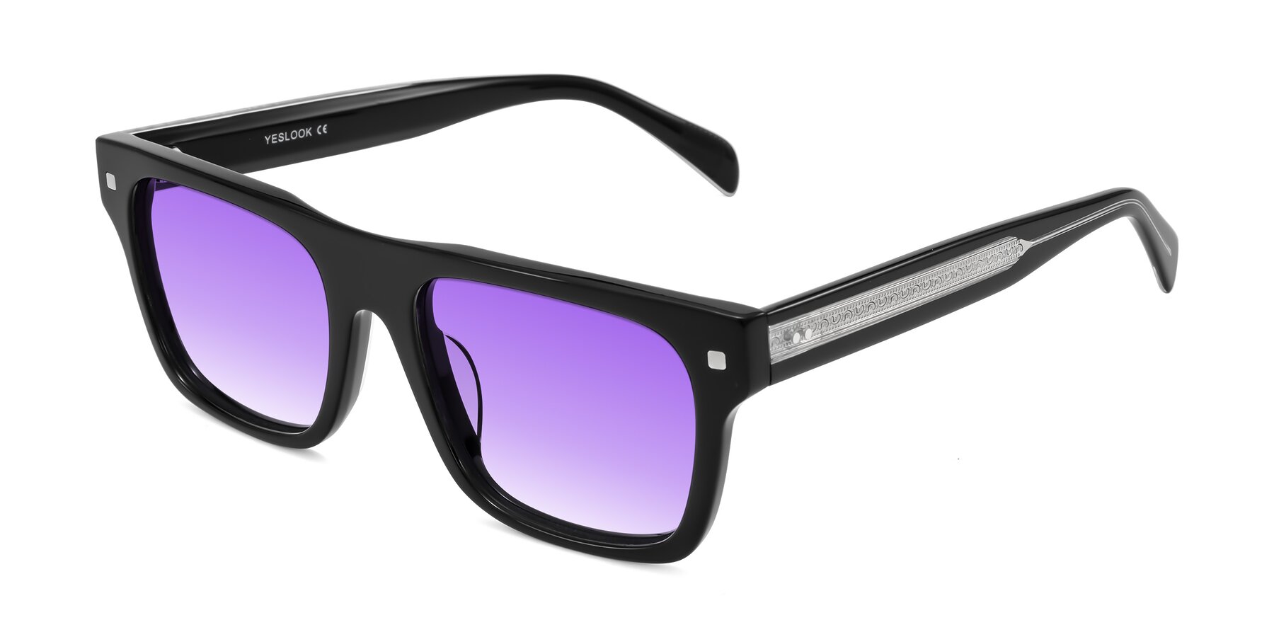 Angle of Emas in Black with Purple Gradient Lenses