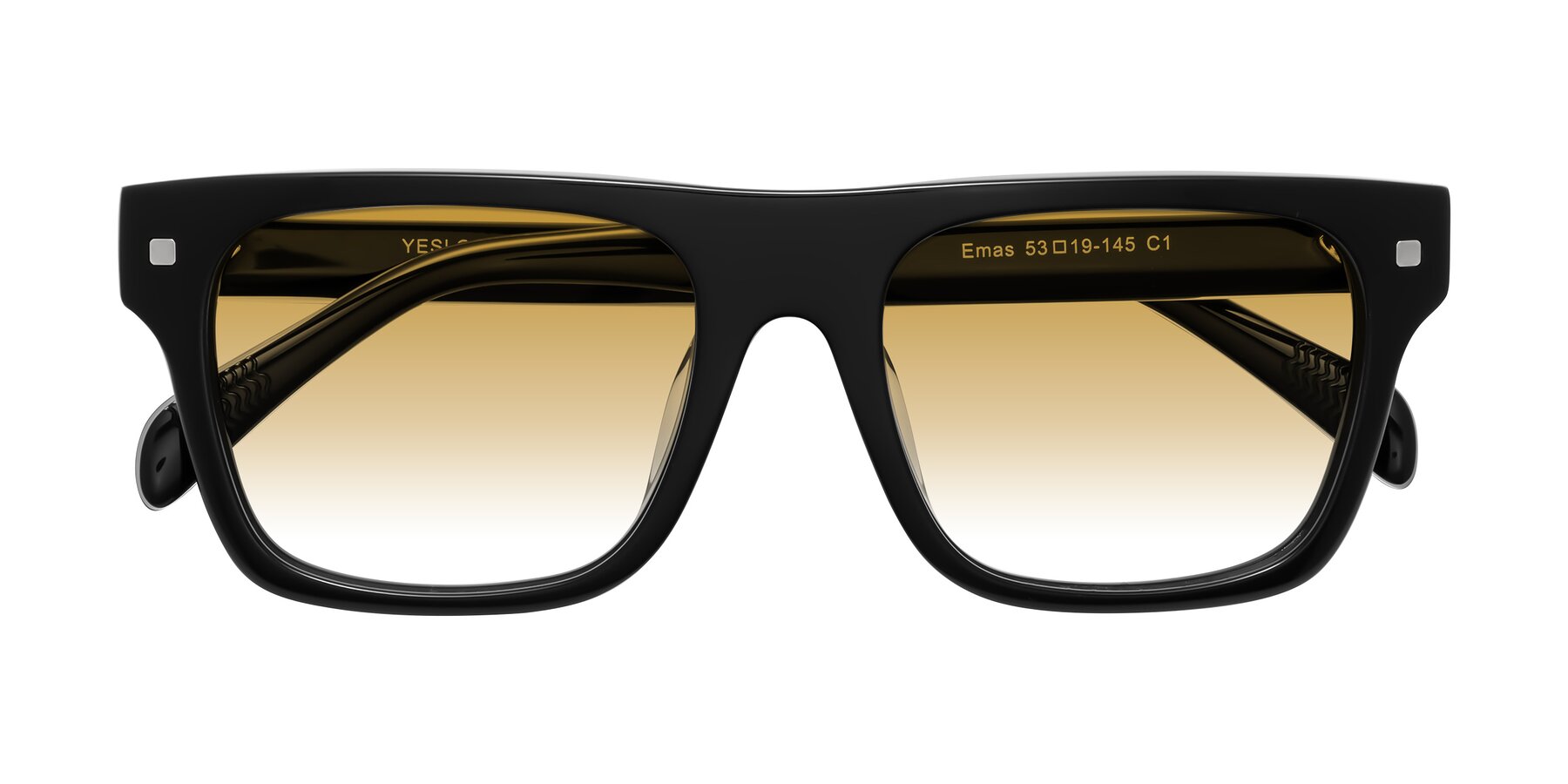 Folded Front of Emas in Black with Champagne Gradient Lenses