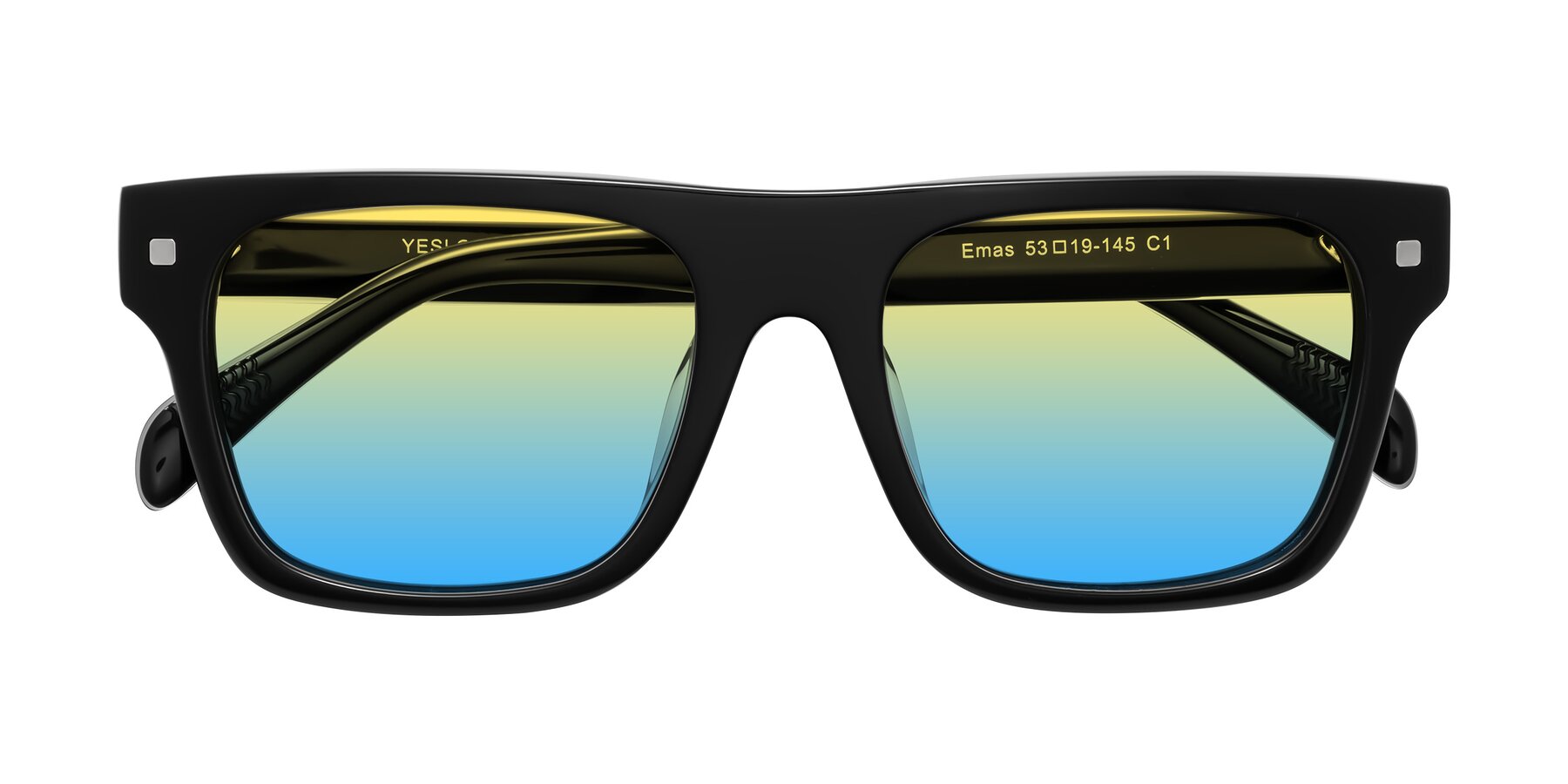 Folded Front of Emas in Black with Yellow / Blue Gradient Lenses