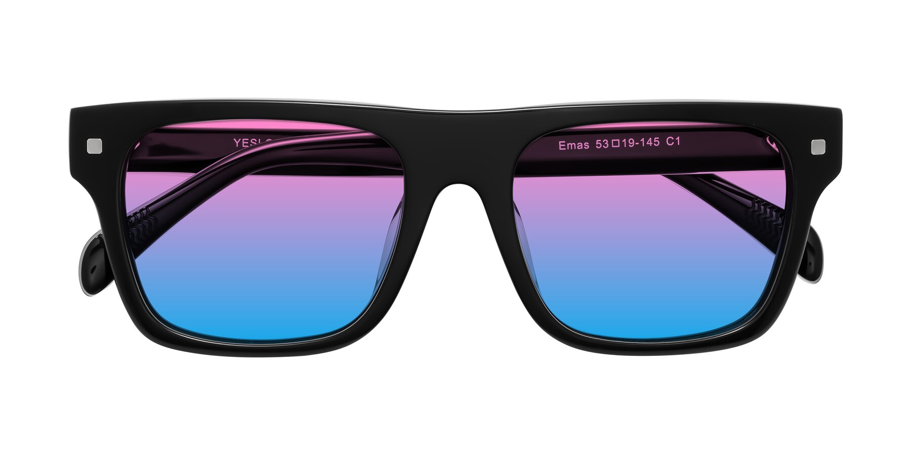 Folded Front of Emas in Black with Pink / Blue Gradient Lenses
