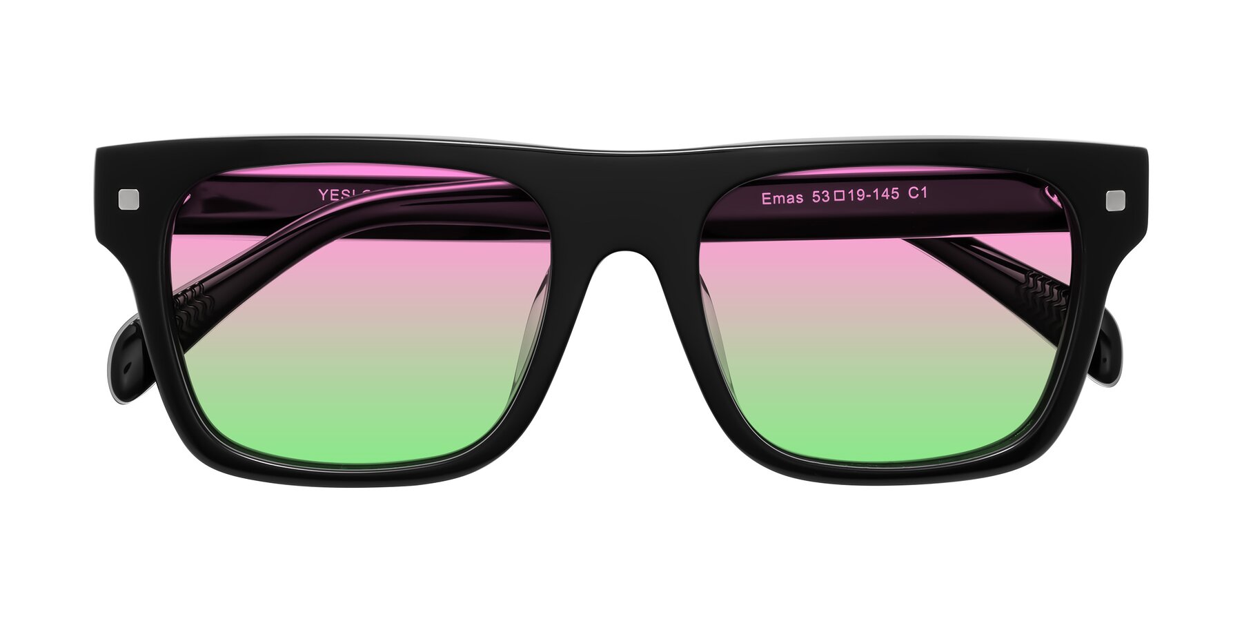 Folded Front of Emas in Black with Pink / Green Gradient Lenses