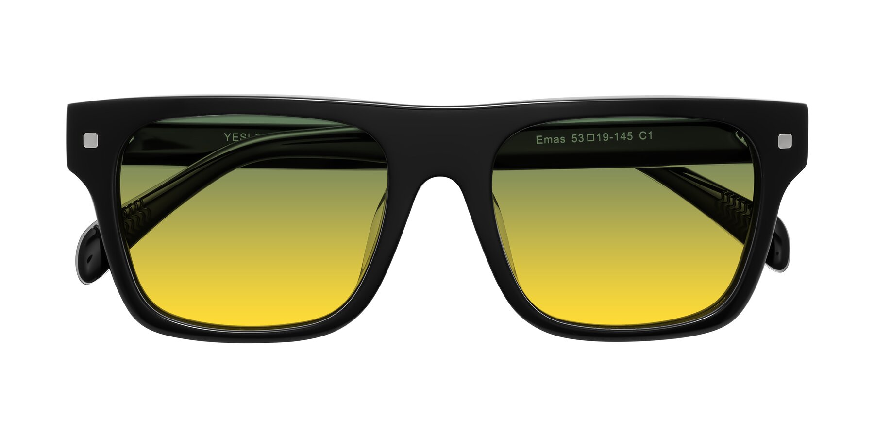 Folded Front of Emas in Black with Green / Yellow Gradient Lenses