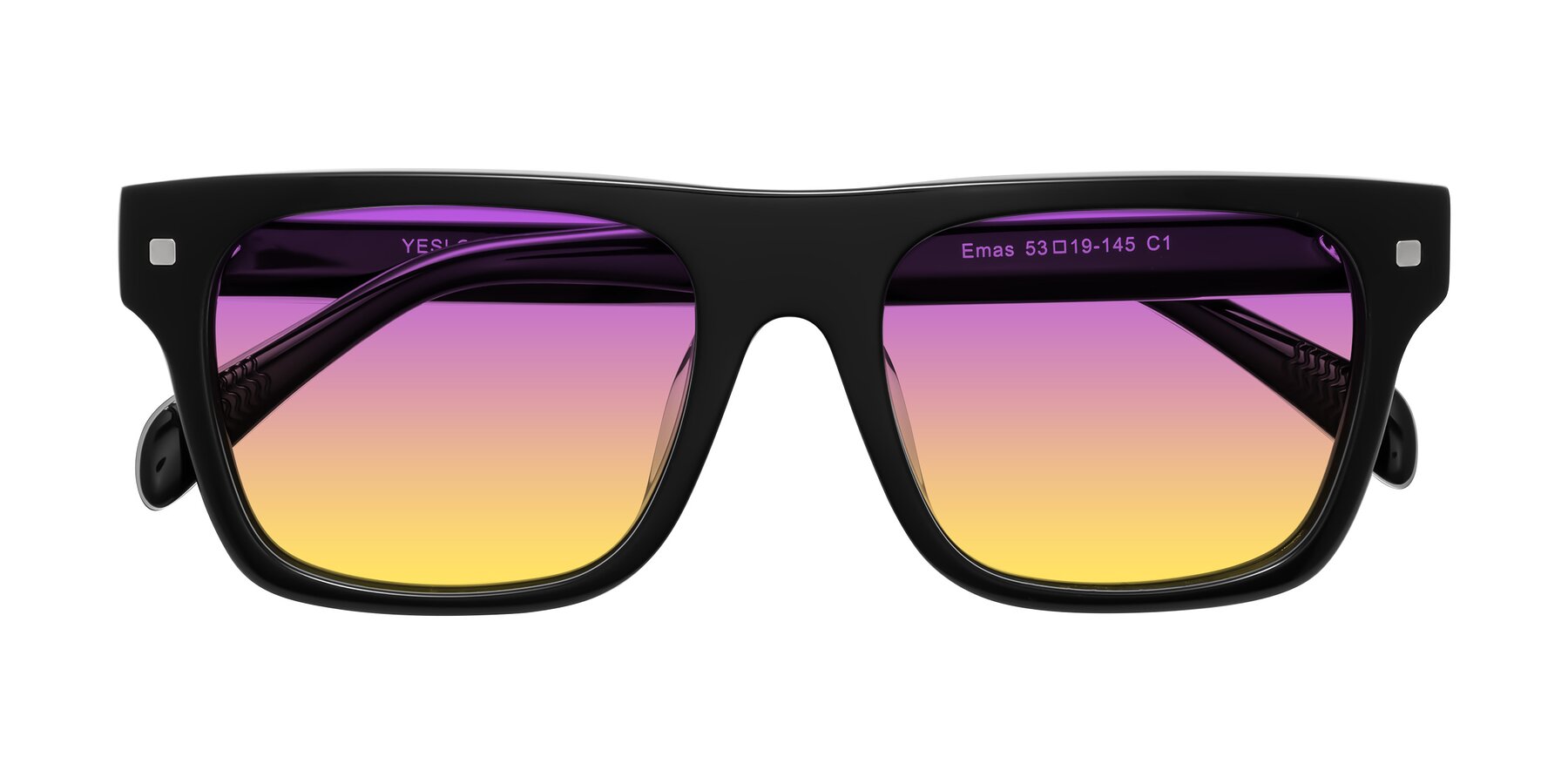 Folded Front of Emas in Black with Purple / Yellow Gradient Lenses