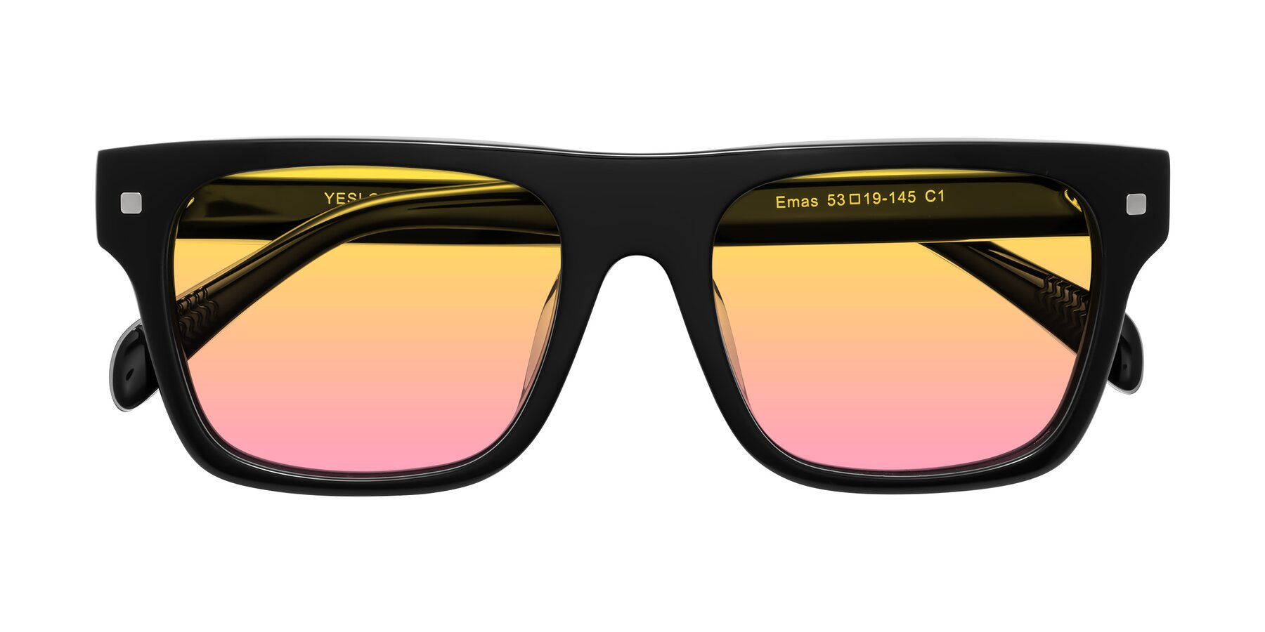 Folded Front of Emas in Black with Yellow / Pink Gradient Lenses