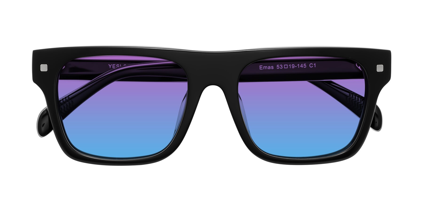 Folded Front of Emas in Black with Purple / Blue Gradient Lenses