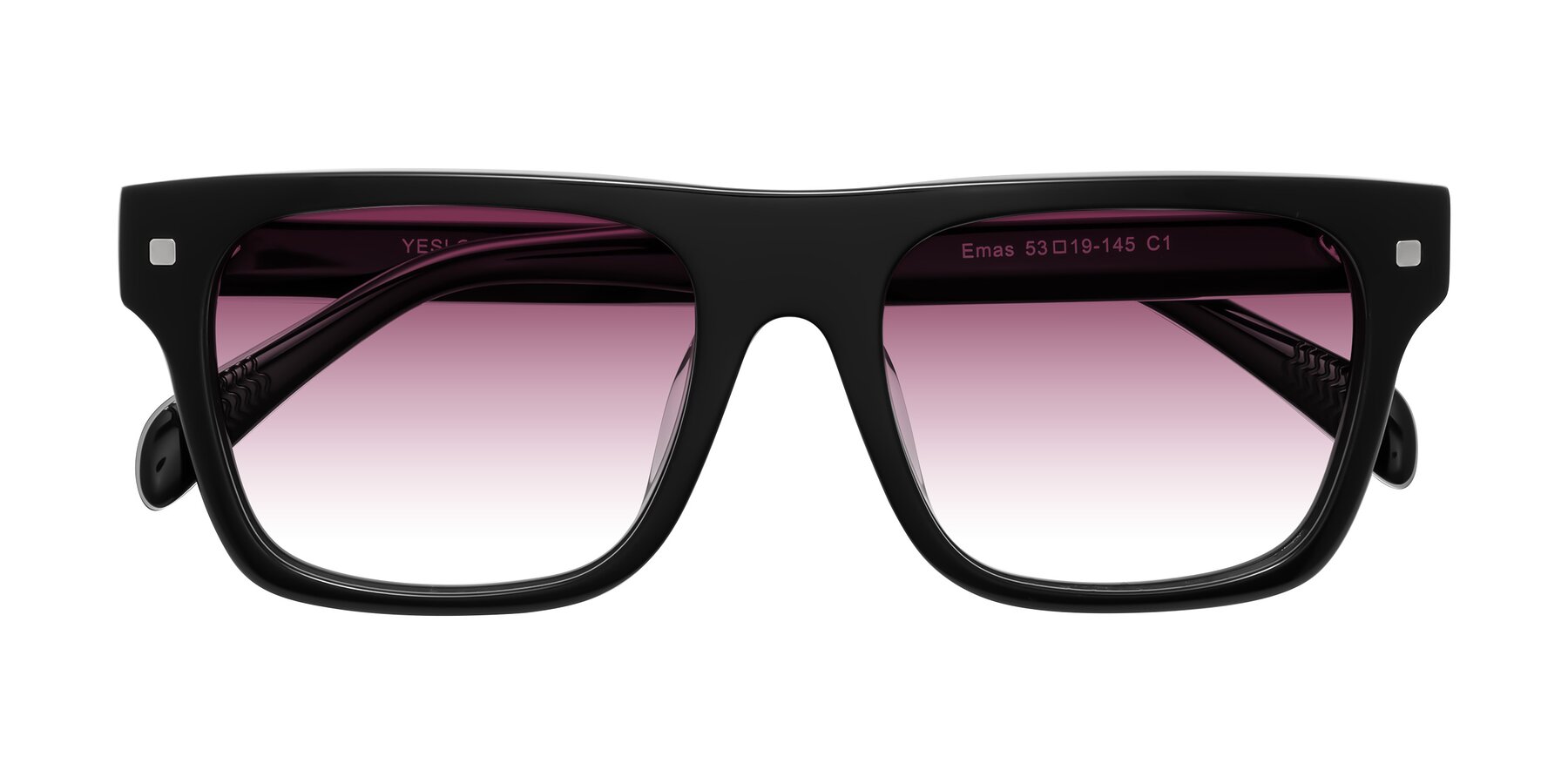 Folded Front of Emas in Black with Wine Gradient Lenses
