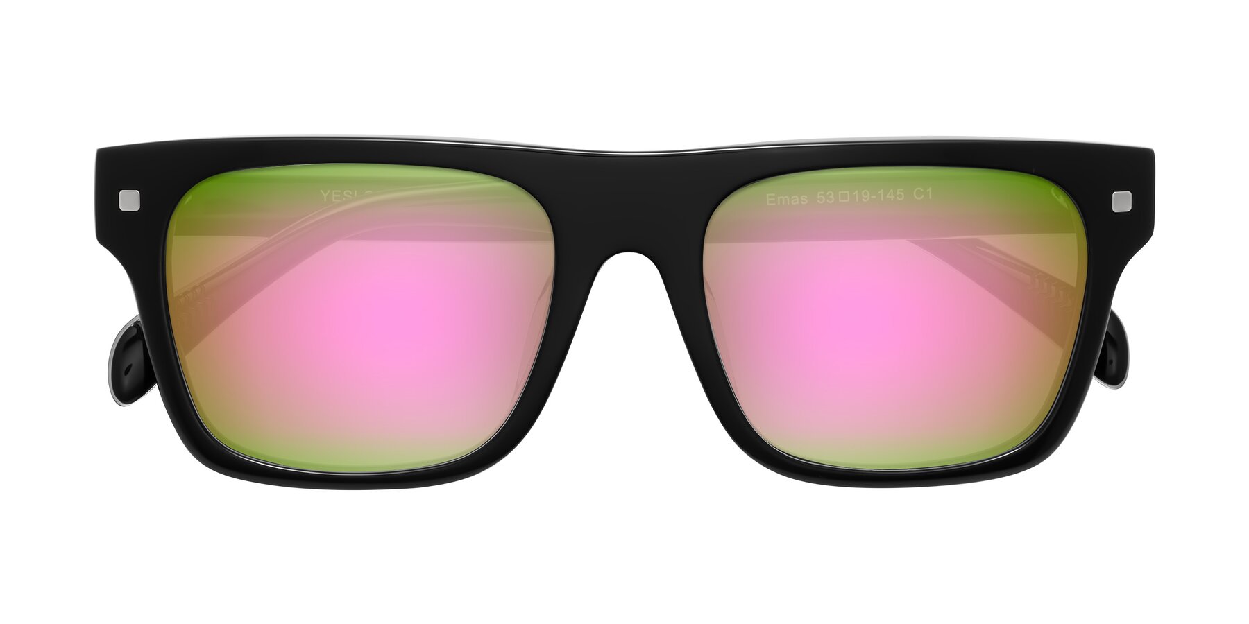 Folded Front of Emas in Black with Pink Mirrored Lenses