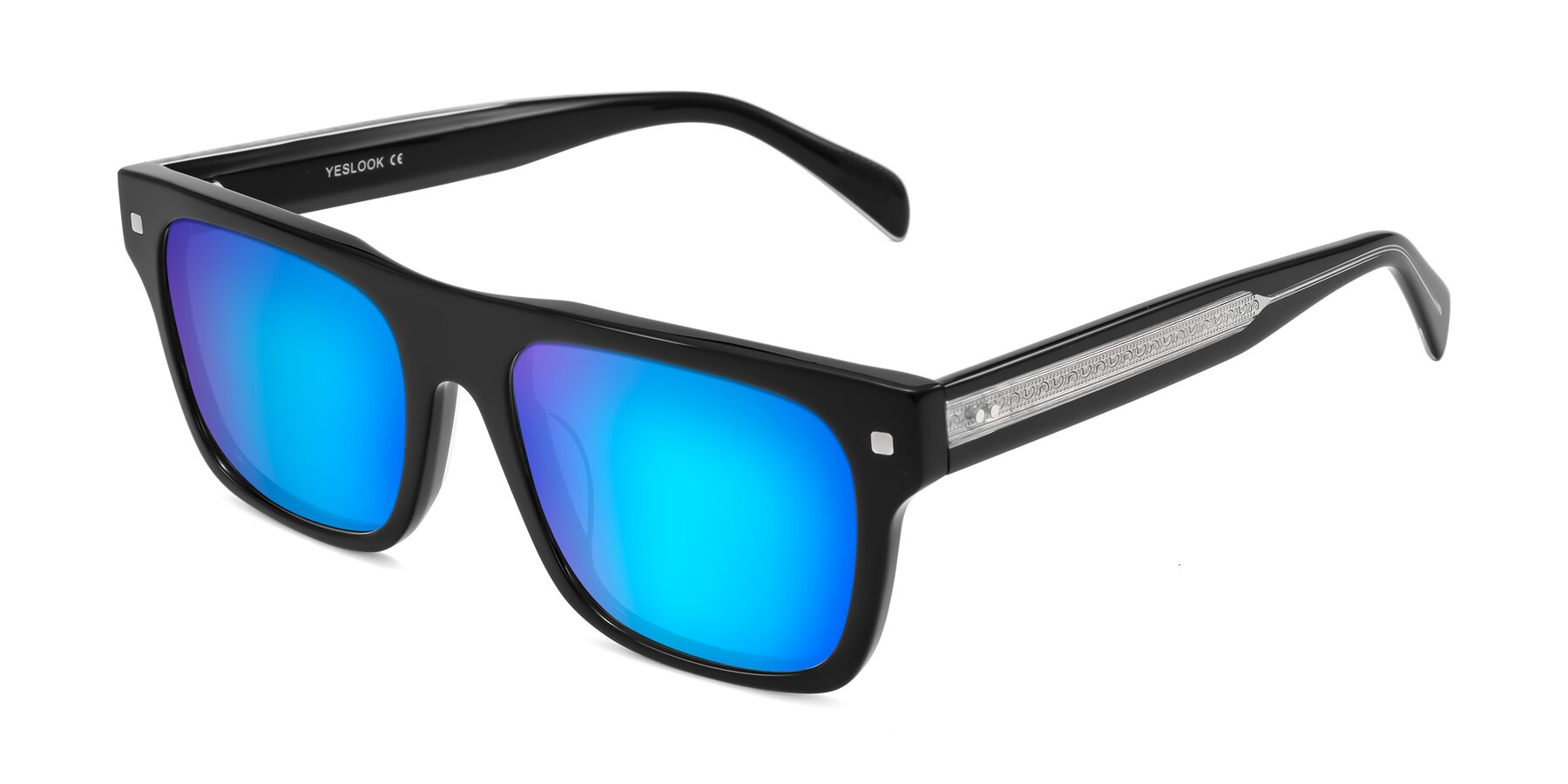 Angle of Emas in Black with Blue Mirrored Lenses