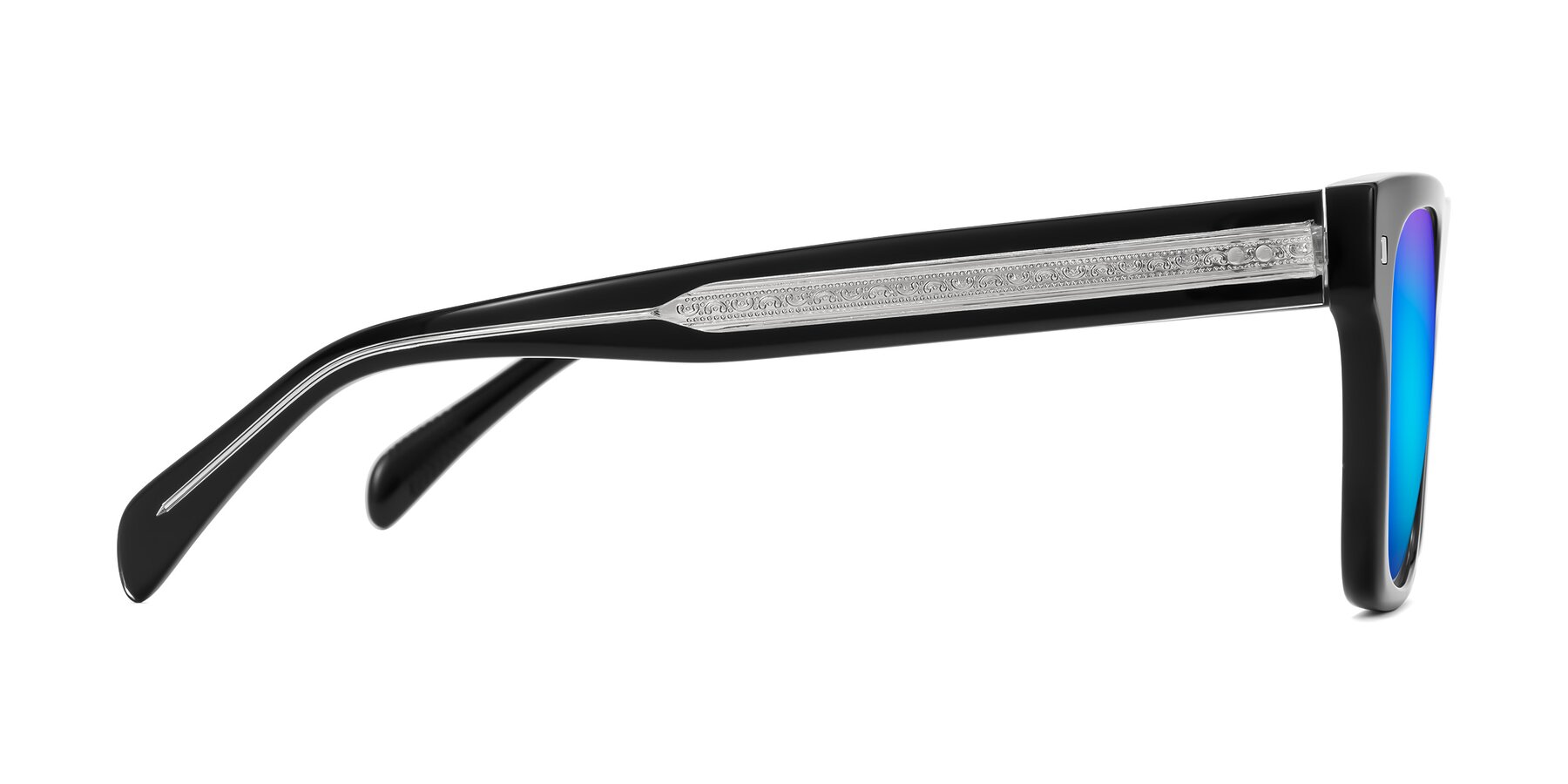 Side of Emas in Black with Blue Mirrored Lenses